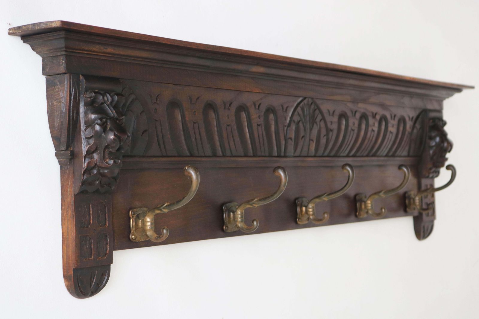 Antique Renaissance Revival Coat Rack / Hat Rack 1880 Lion Masks Carved Oak photo furniture