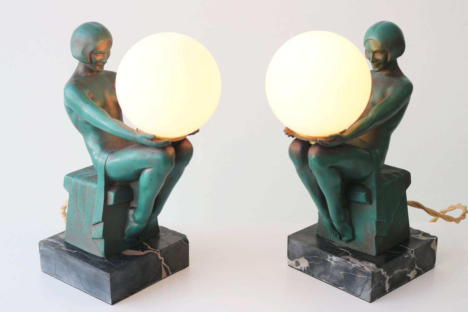 Rare Pair Original ''Délassement'' Table Lamps By Max Le Verrier 1930 France photo Lighting