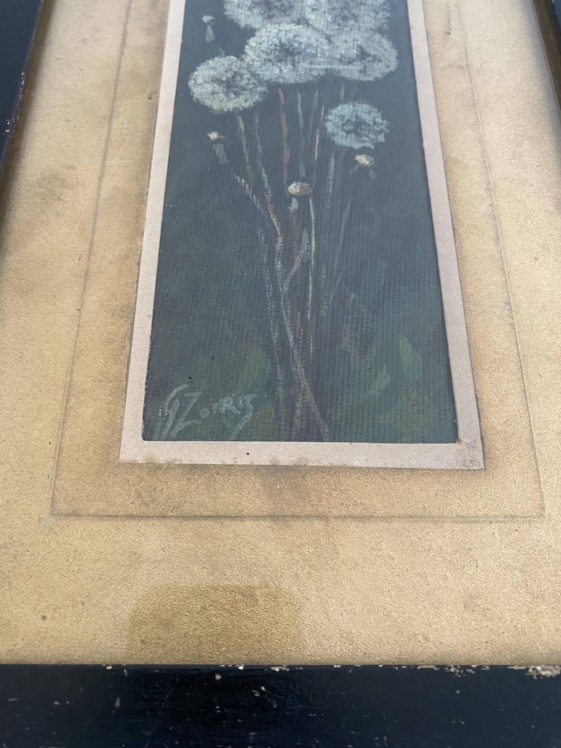 photo furniture Italiaans antiek art deco olieverfchilderij met paardenbloemen van Giovanni Zorris