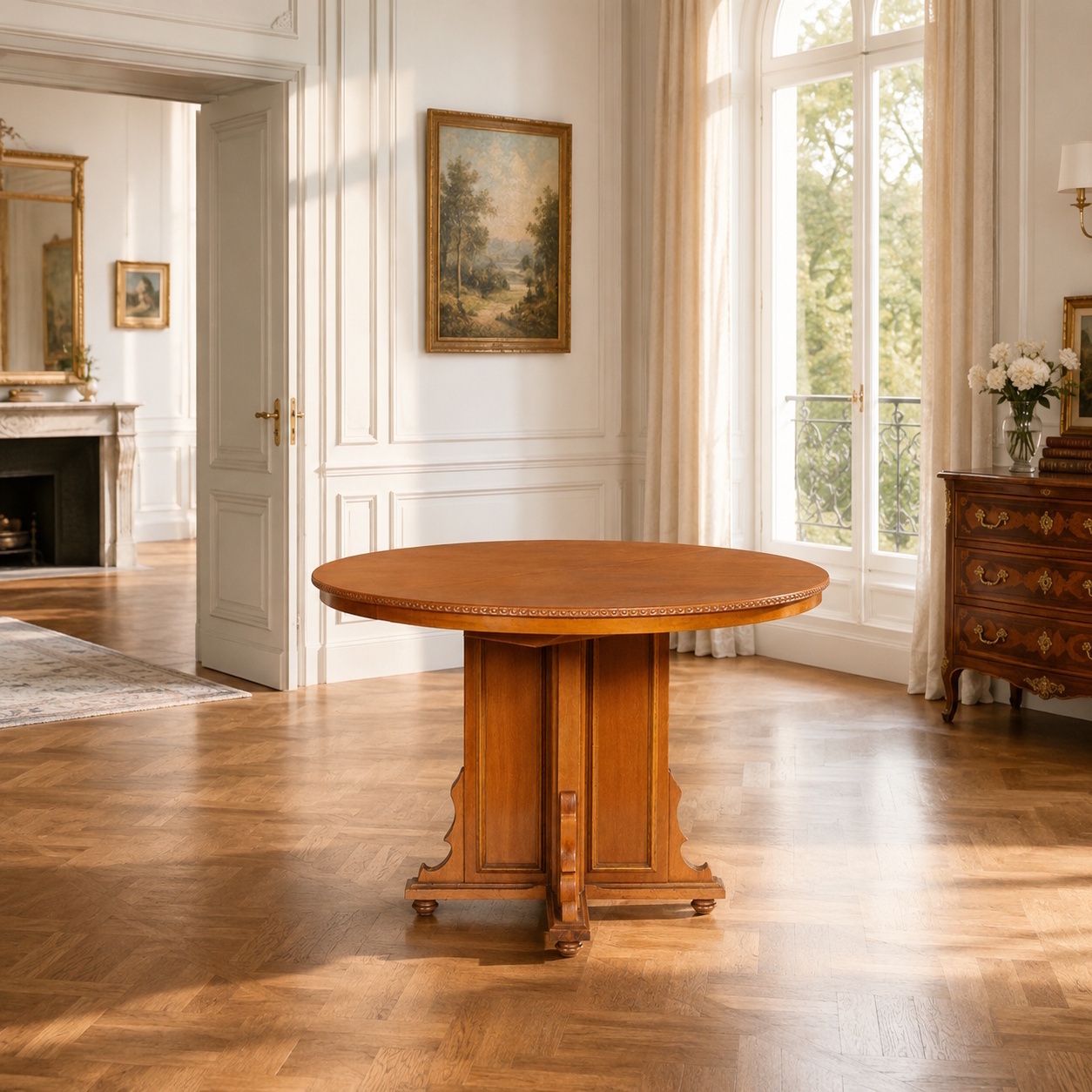 Italian Early 20th Century Eclectic Extendable Round Table In Walnut photo for sale