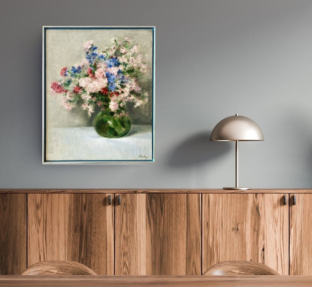 'Bouquet Of Flowers In A Green Vase' door Victor Abeloos (1881 – 1965) photo Kunst