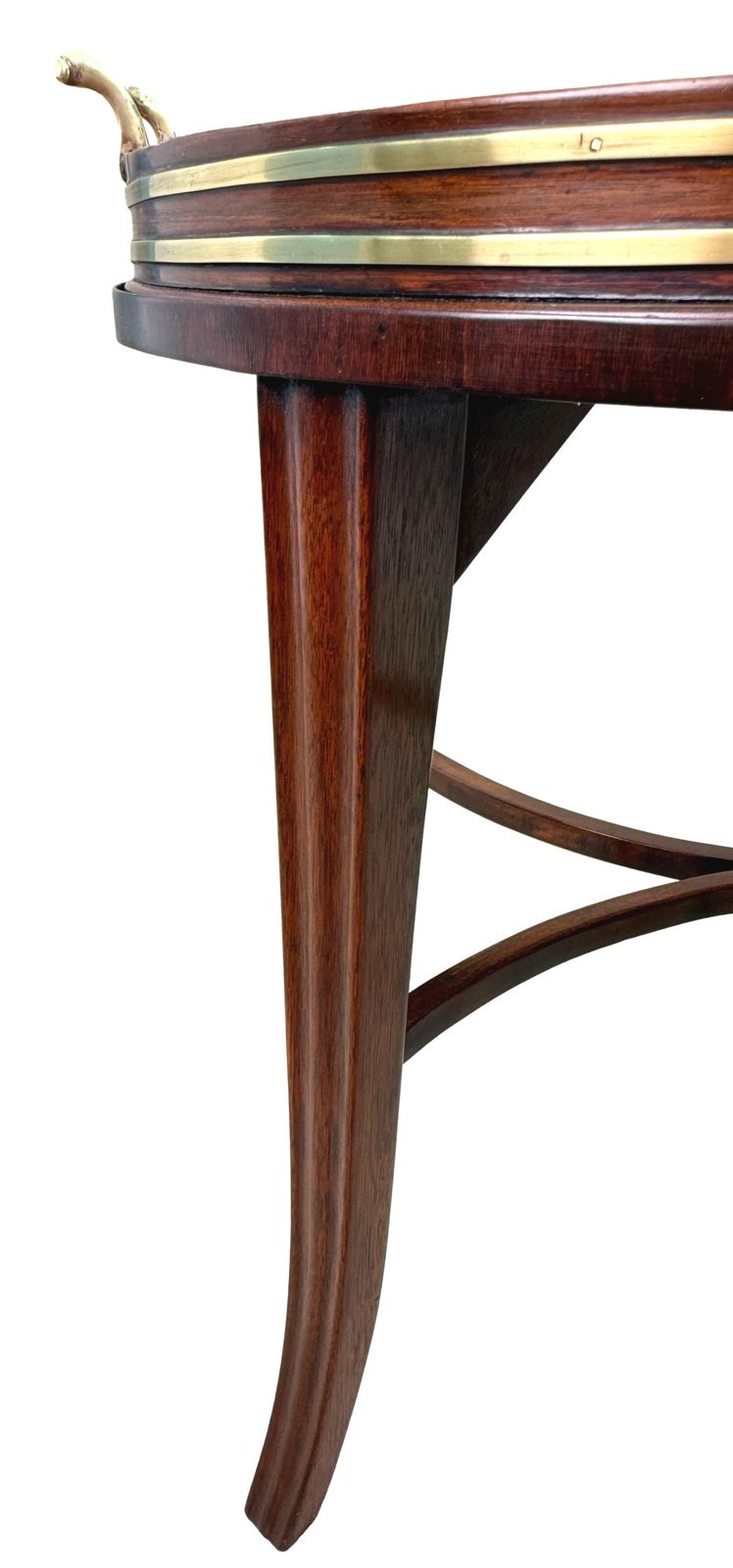 Georgisch mahonie ovaal dienblad op standaard met messing sierbanden (Engeland, ca. 1800) photo vinterior