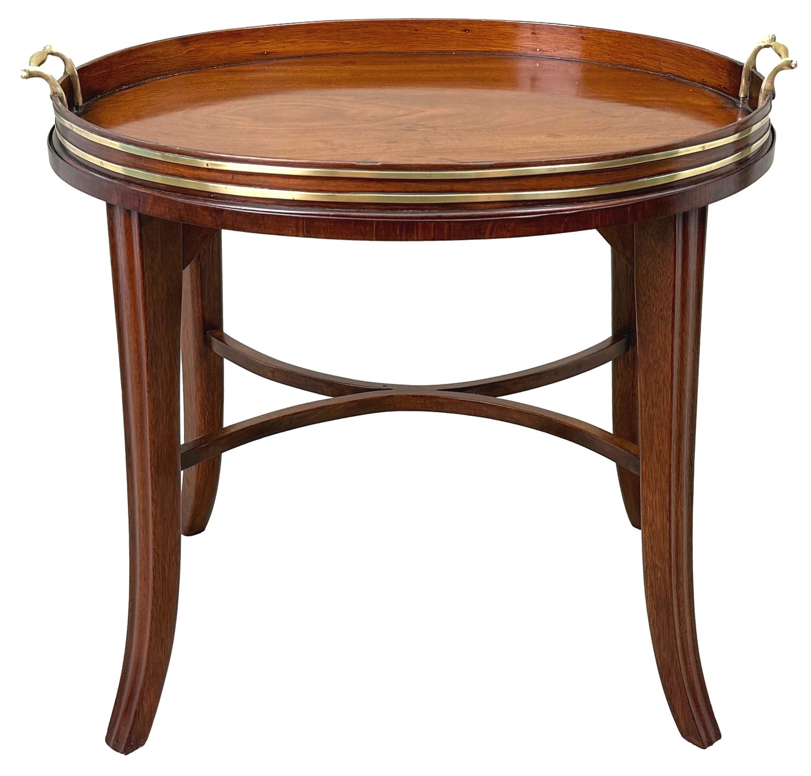 photo furniture Georgian Mahogany Oval Tray On Stand With Brass Bound Decoration (England, Circa 1800)
