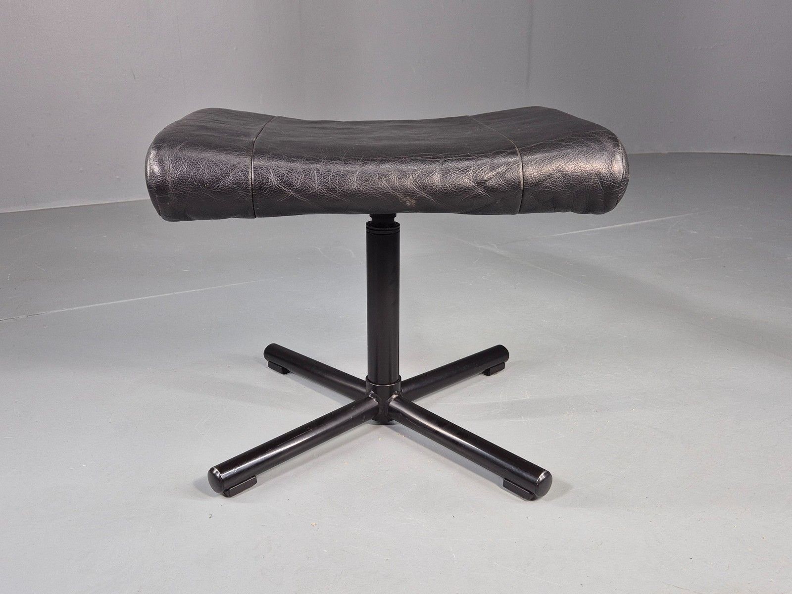 Vintage Danish Swivel Footstool Black Leather 1980s Retro Mcm  Eb12567 photo furniture
