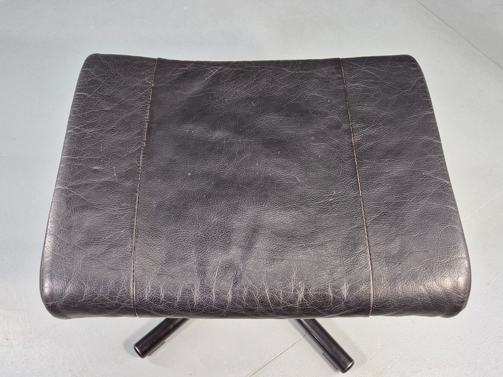 Vintage Danish Swivel Footstool Black Leather 1980s Retro Mcm  Eb12567 photo for sale