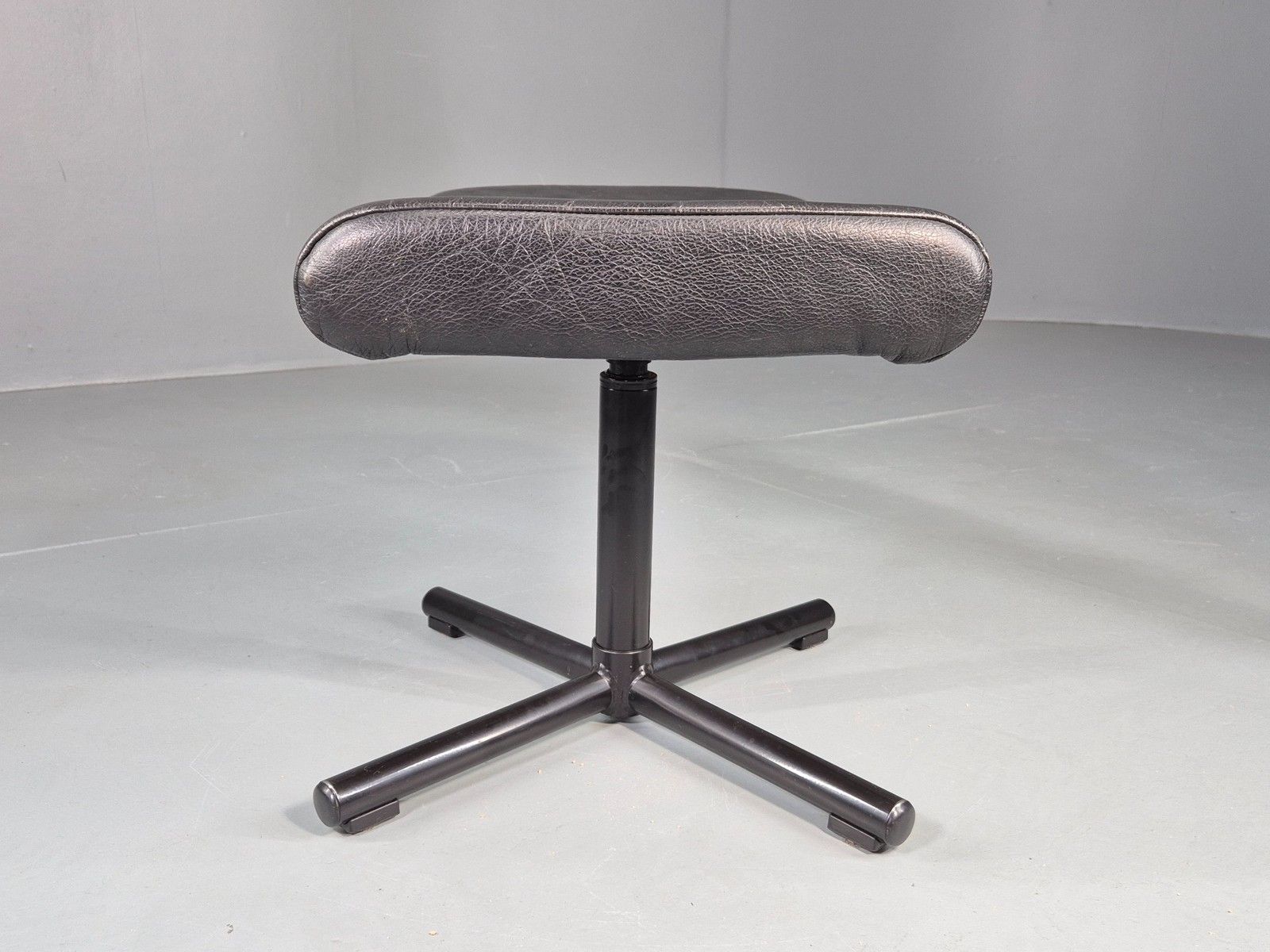 Vintage Danish Swivel Footstool Black Leather 1980s Retro Mcm  Eb12567 photo 80.0