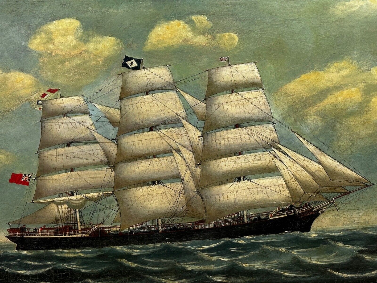 Groot 19e eeuws olieverfchilderij, marine, clipper juteschip Slieve Roe voor Calcutta photo furniture