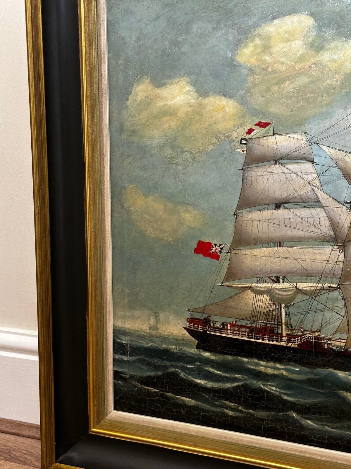 Groot 19e eeuws olieverfchilderij, marine, clipper juteschip Slieve Roe voor Calcutta photo for sale