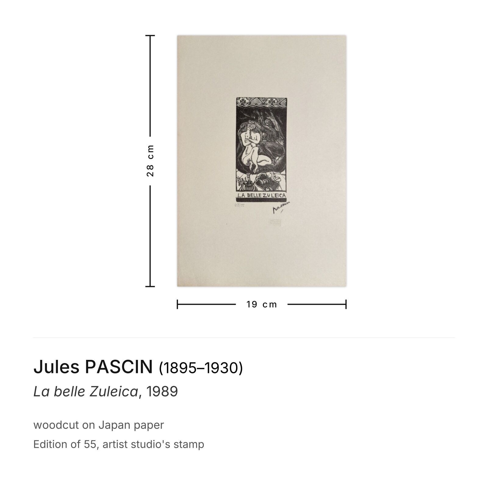 Jules Pascin Woodcut La Belle Zuleica 1989 photo furniture