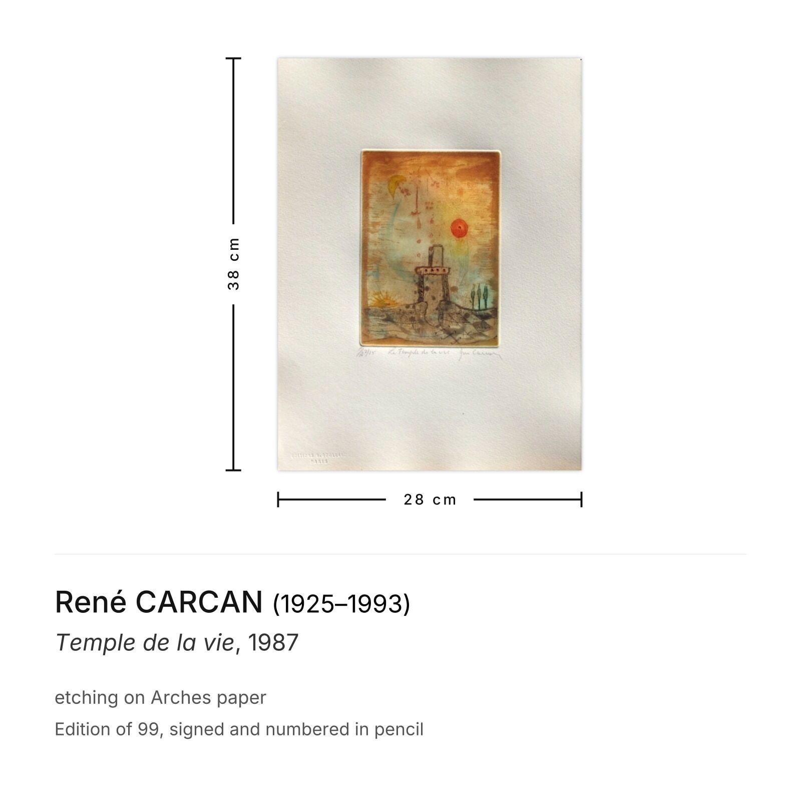 René Carcan Gesigneerde Ets Temple De La Vie 1987 photo furniture