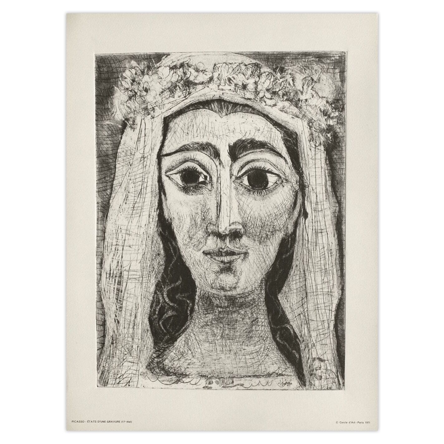 Pablo Picasso Lithografie Jacqueline En Mariée De Face (17) 1971