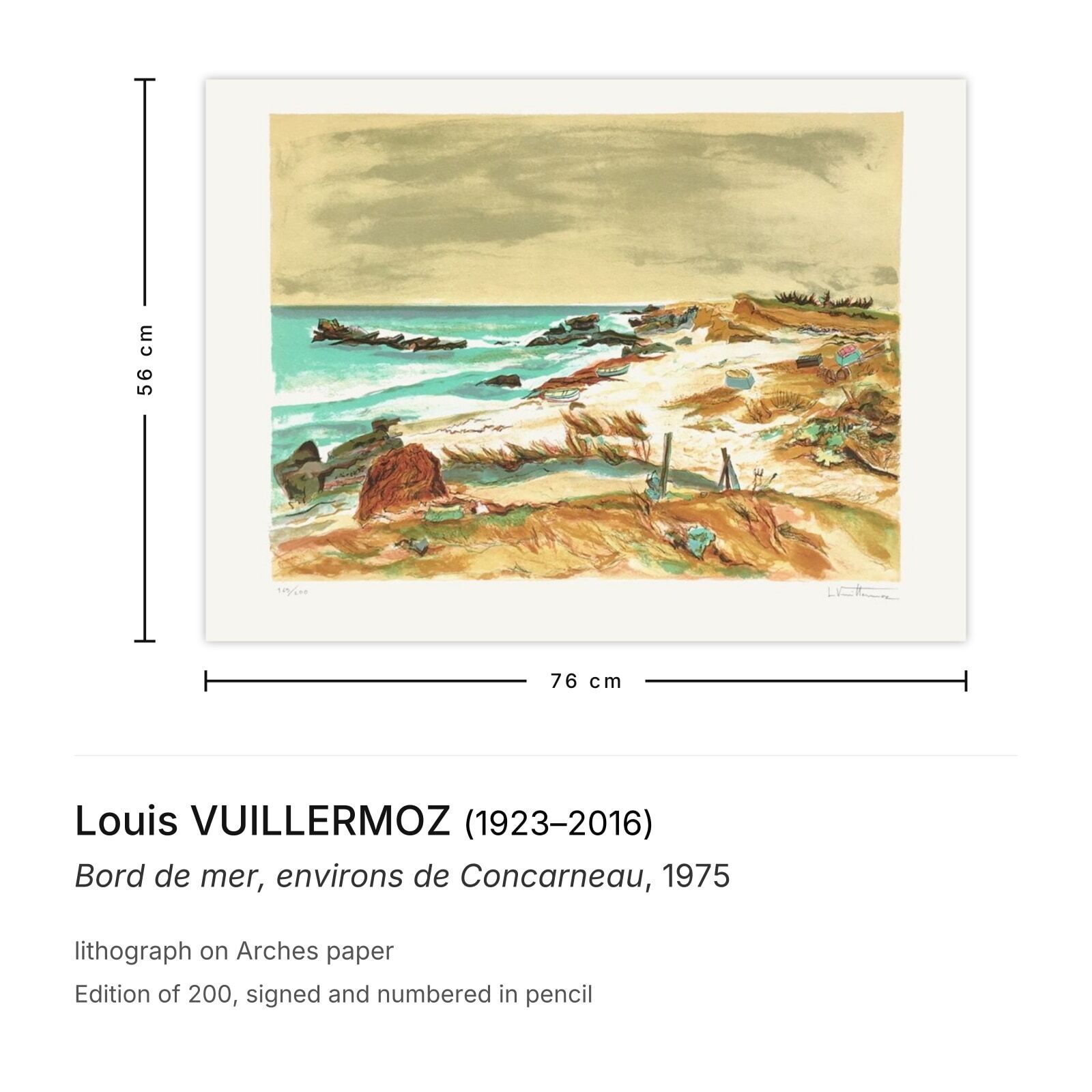 Louis Vuillermoz Gesigneerde Lithografie Bord De Mer, Environs De Concarneau 1975 photo furniture