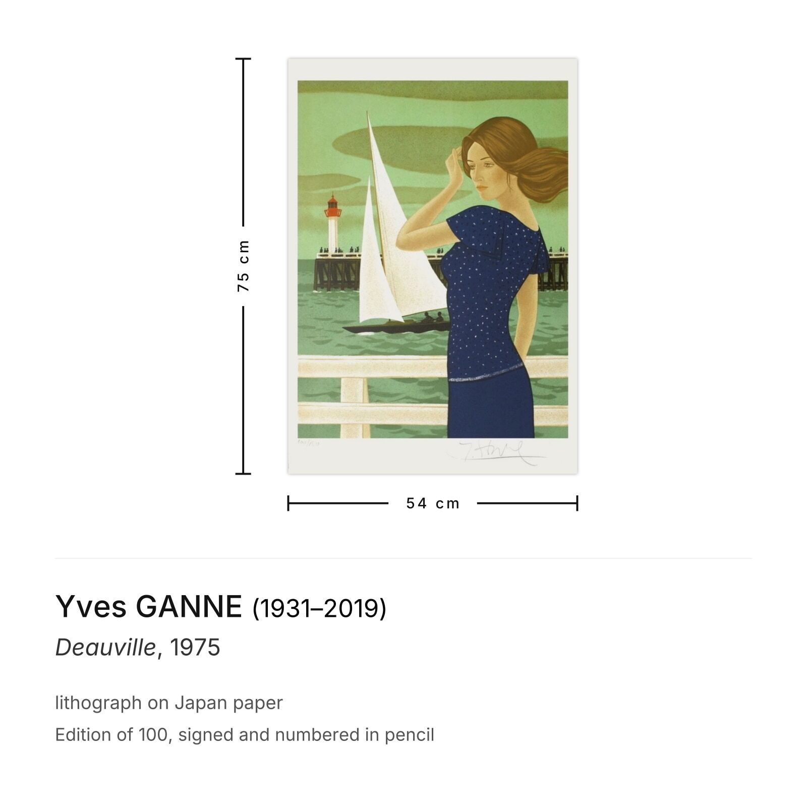 Yves Ganne Signed Lithograph Deauville 1975 photo furniture