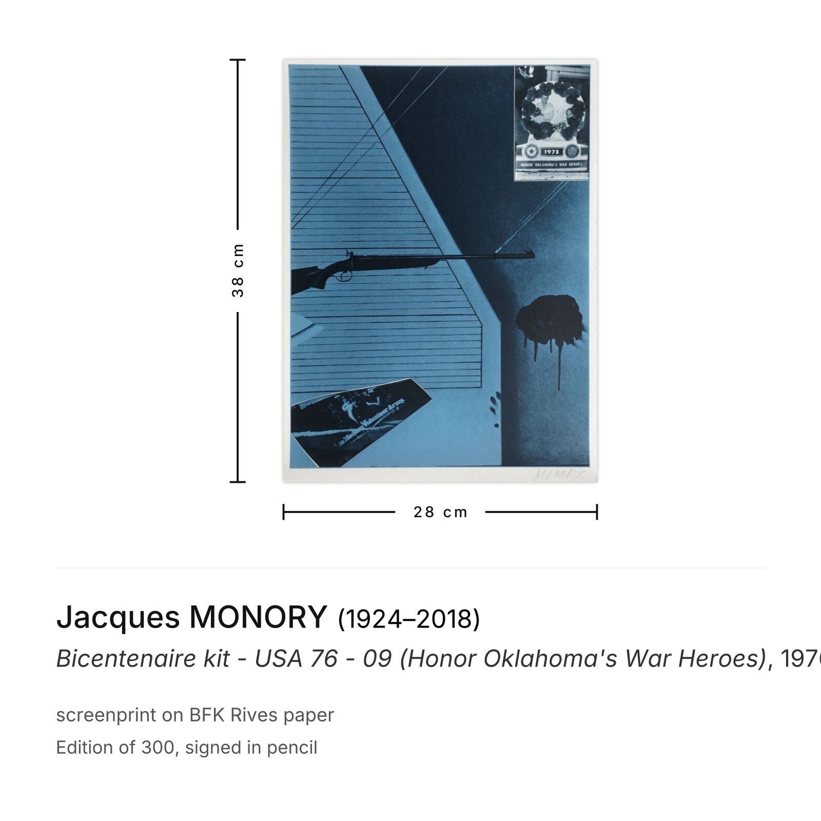 Jacques Monory Gesigneerde Zeefdruk Bicentenaire Kit   USA 76   09 (Honor Oklahoma's War Heroes) photo furniture