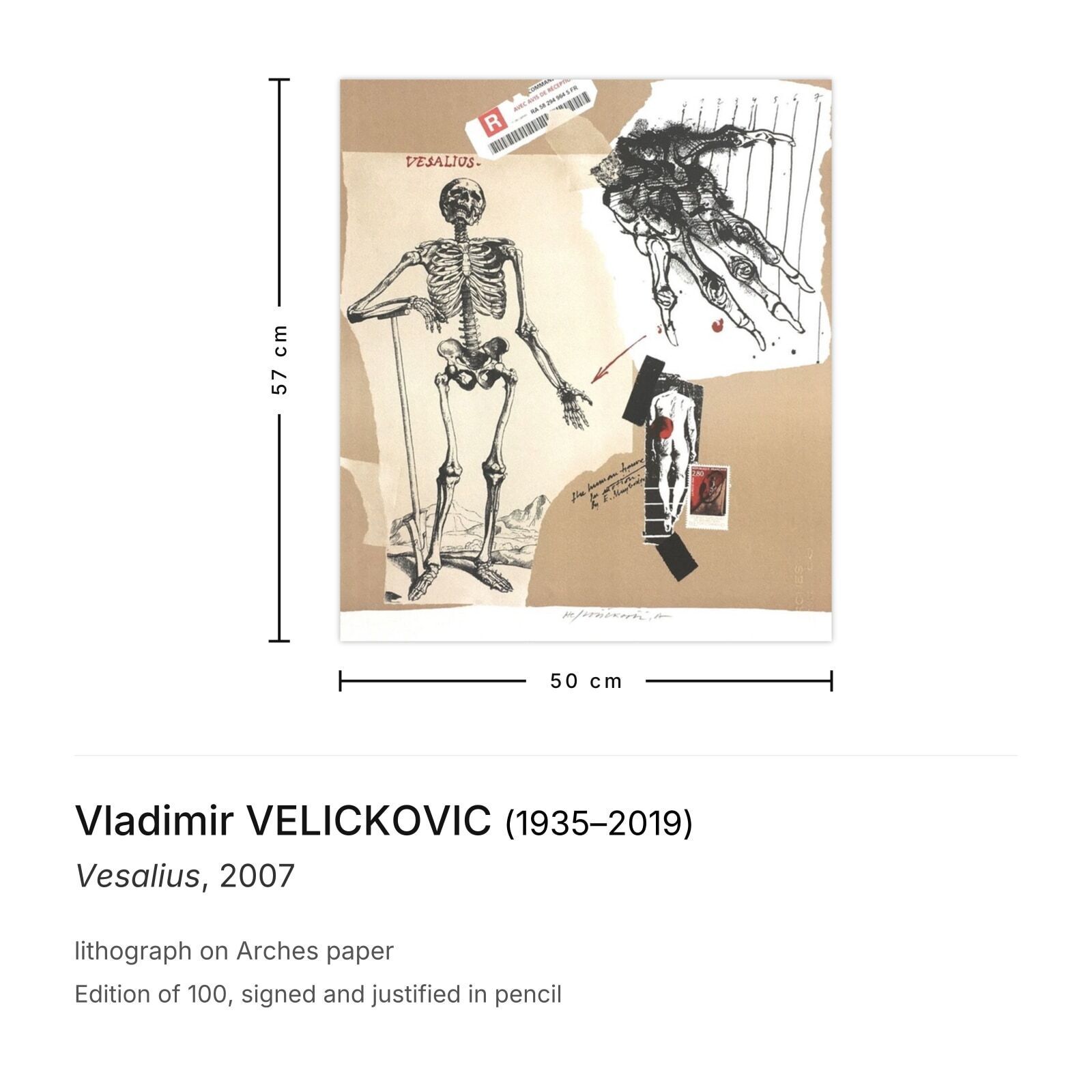 Vladimir Velickovic Signed Lithograph Vesalius 2007 photo furniture