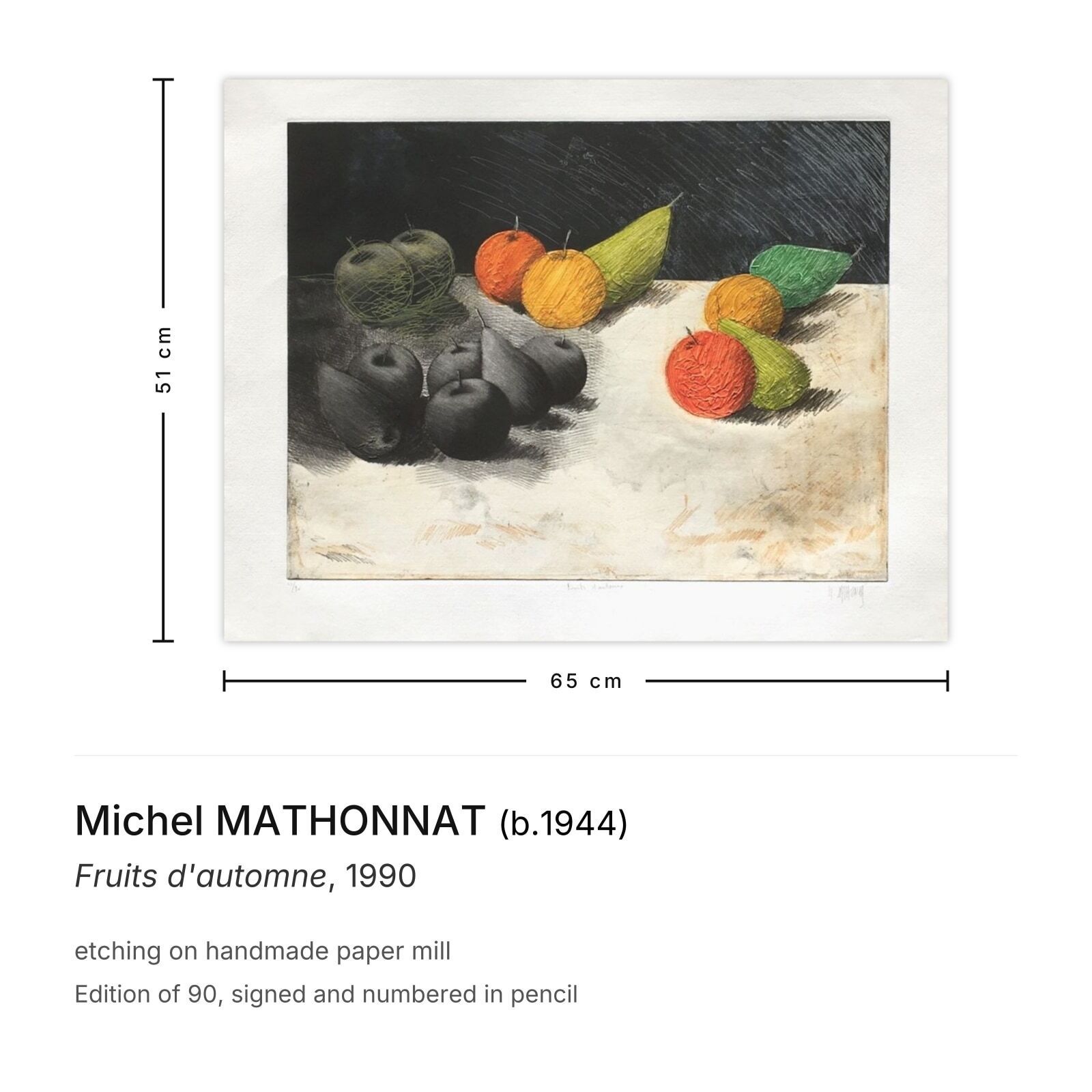 Michel Mathonnat Signed Etching Fruits D'automne 1990 photo furniture