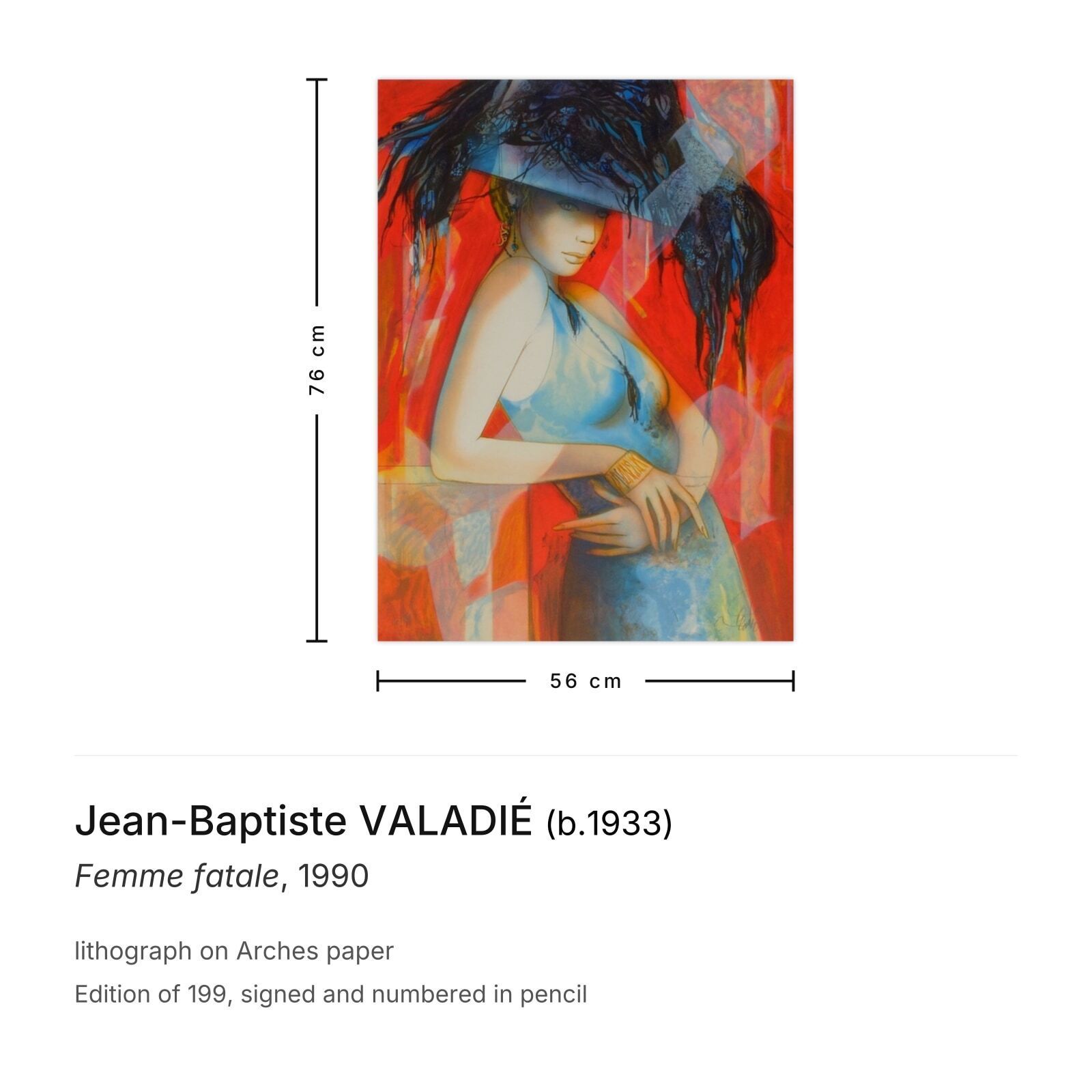Jean Baptiste Valadié Signed Lithograph Femme Fatale 1990 photo furniture