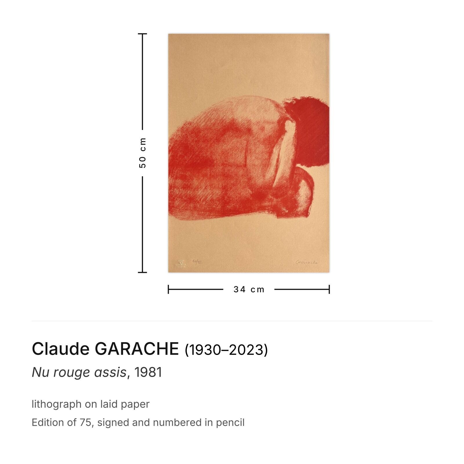 Claude Garache Gesigneerde Lithografie Nu Rouge Assis 1981 photo furniture