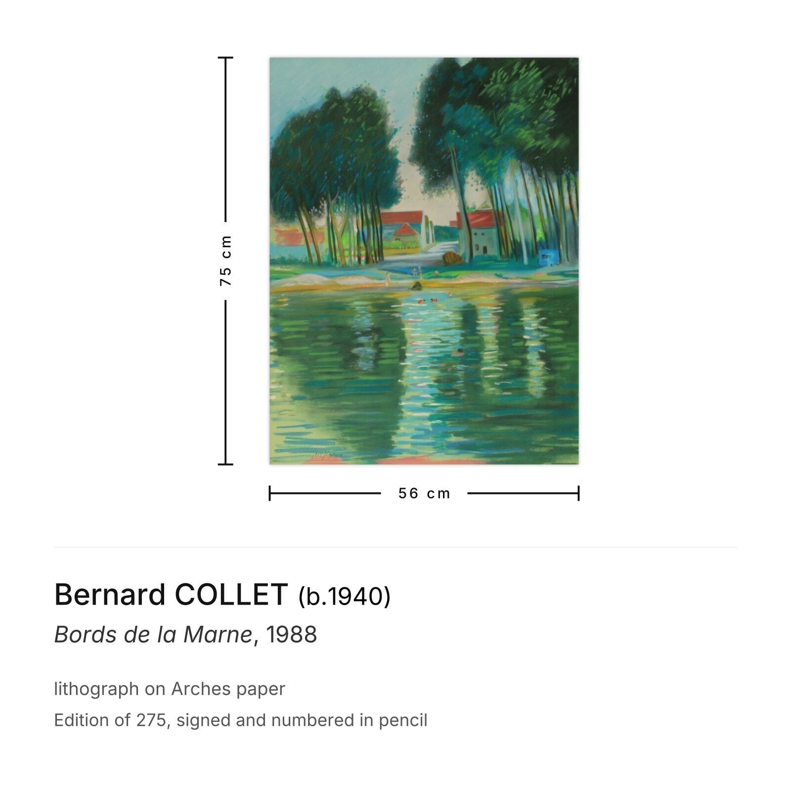 Bernard Collet Signed Lithograph Bords De La Marne 1988 photo furniture