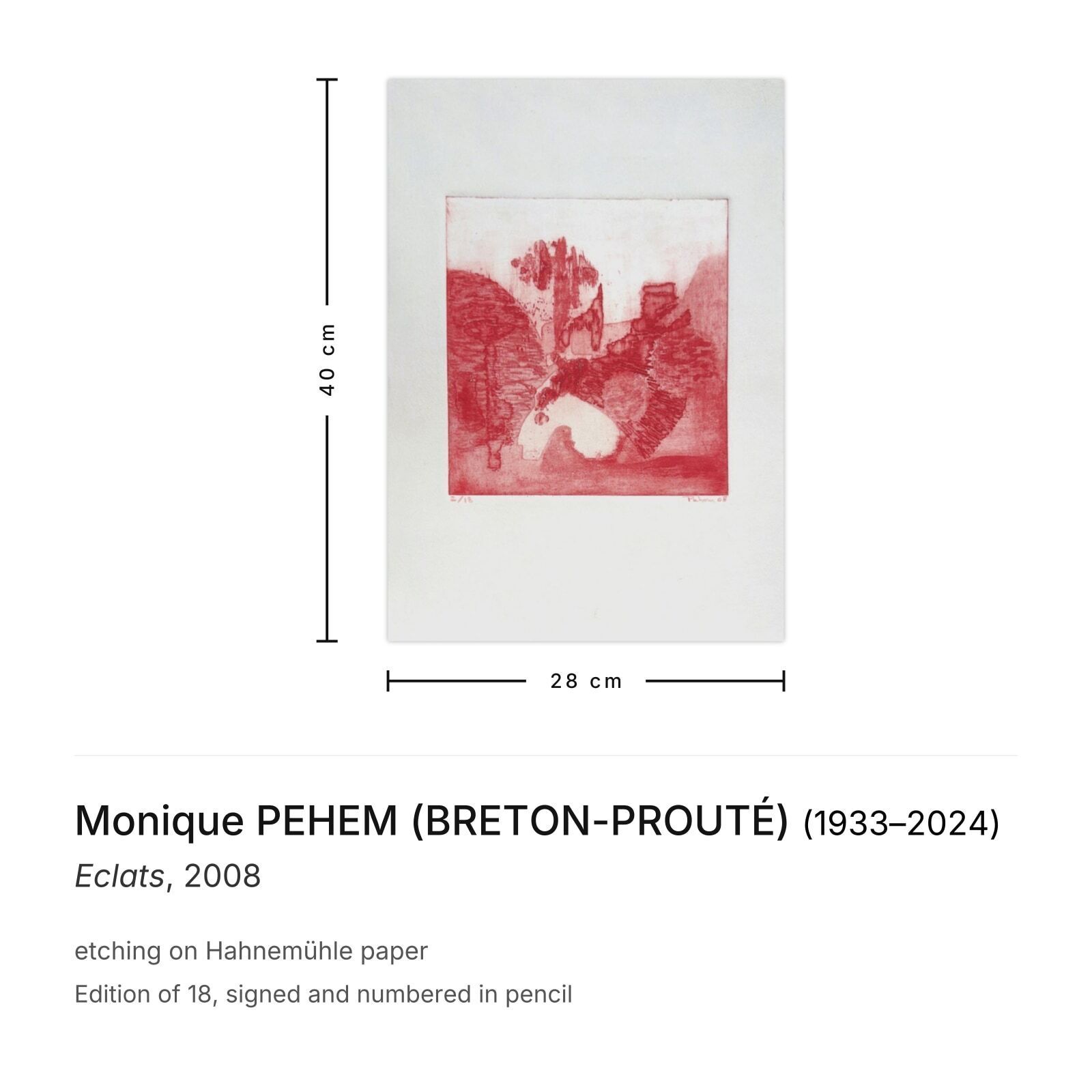 Monique Pehem (Breton Prouté) Signed Etching Eclats 2008 photo furniture