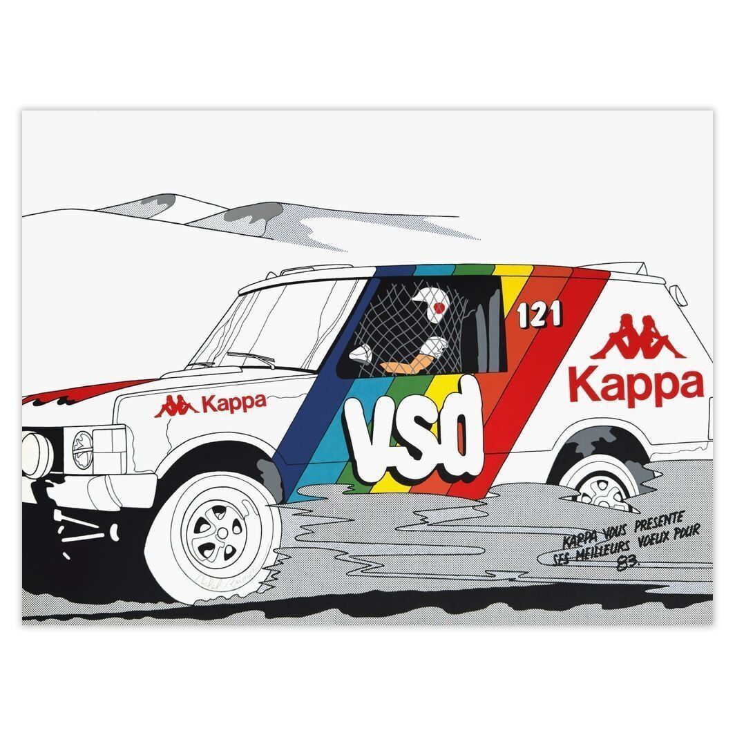 Michel Raimon Signed Screenprint Paris Dakar 1983 Sur Range Rover Kappa Vsd
