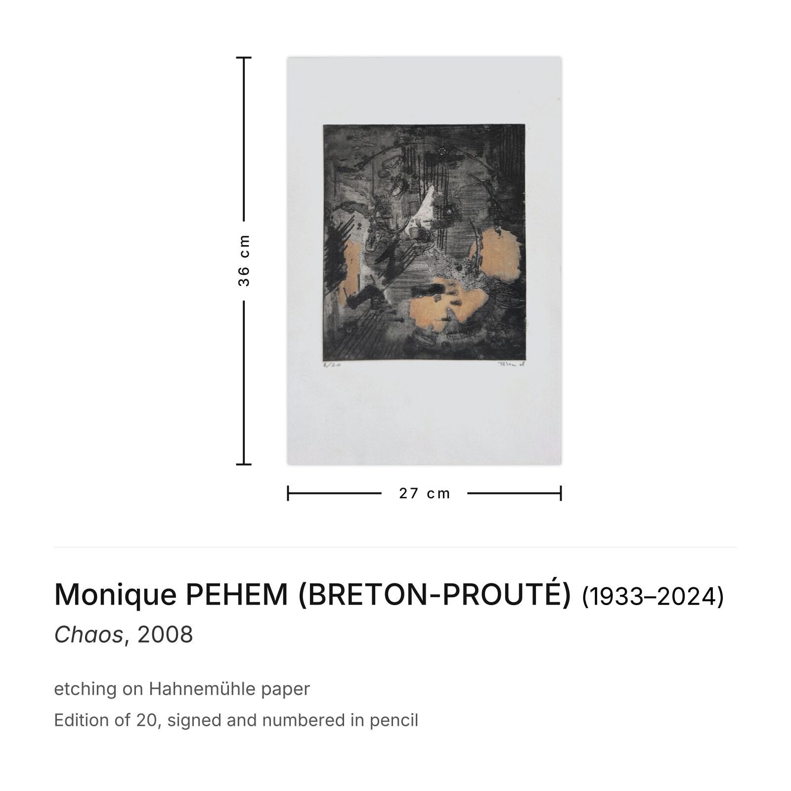 Monique Pehem (Breton Prouté) Gesigneerde Ets Chaos 2008 photo furniture