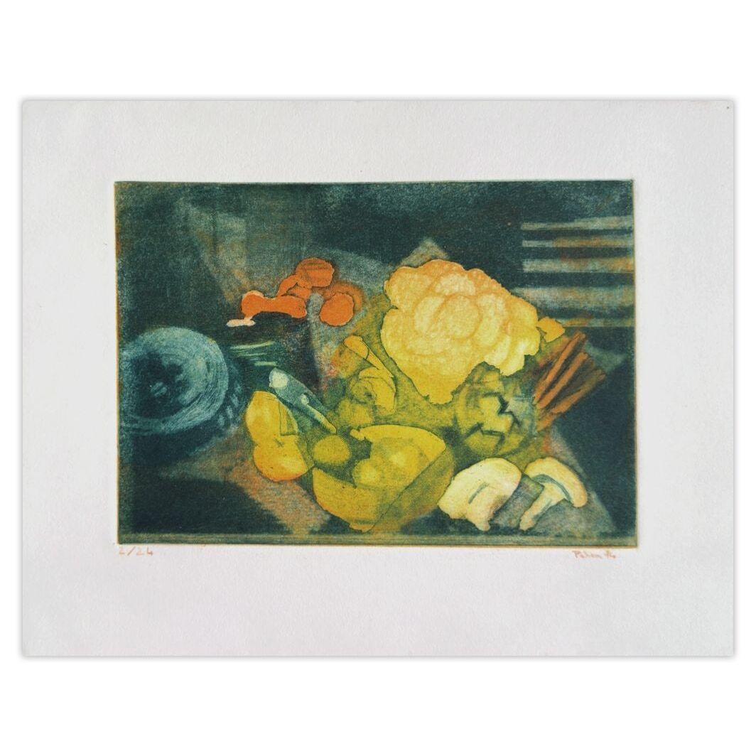 Monique Pehem (Breton Prouté), gesigneerde ets, Nature Morte Au Chou Fleur, 1994