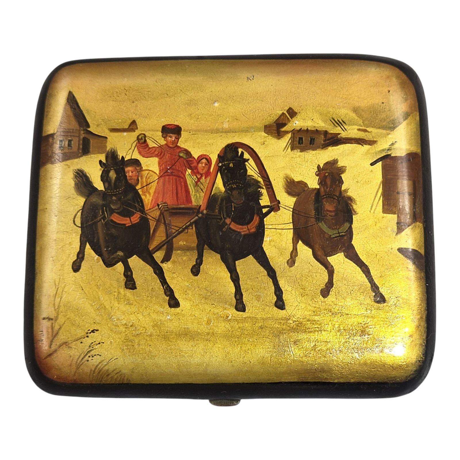 Russisch papier-maché lakwerk sigarettenkoker, toegeschreven aan Vishnyakov, ca. 1850-1870