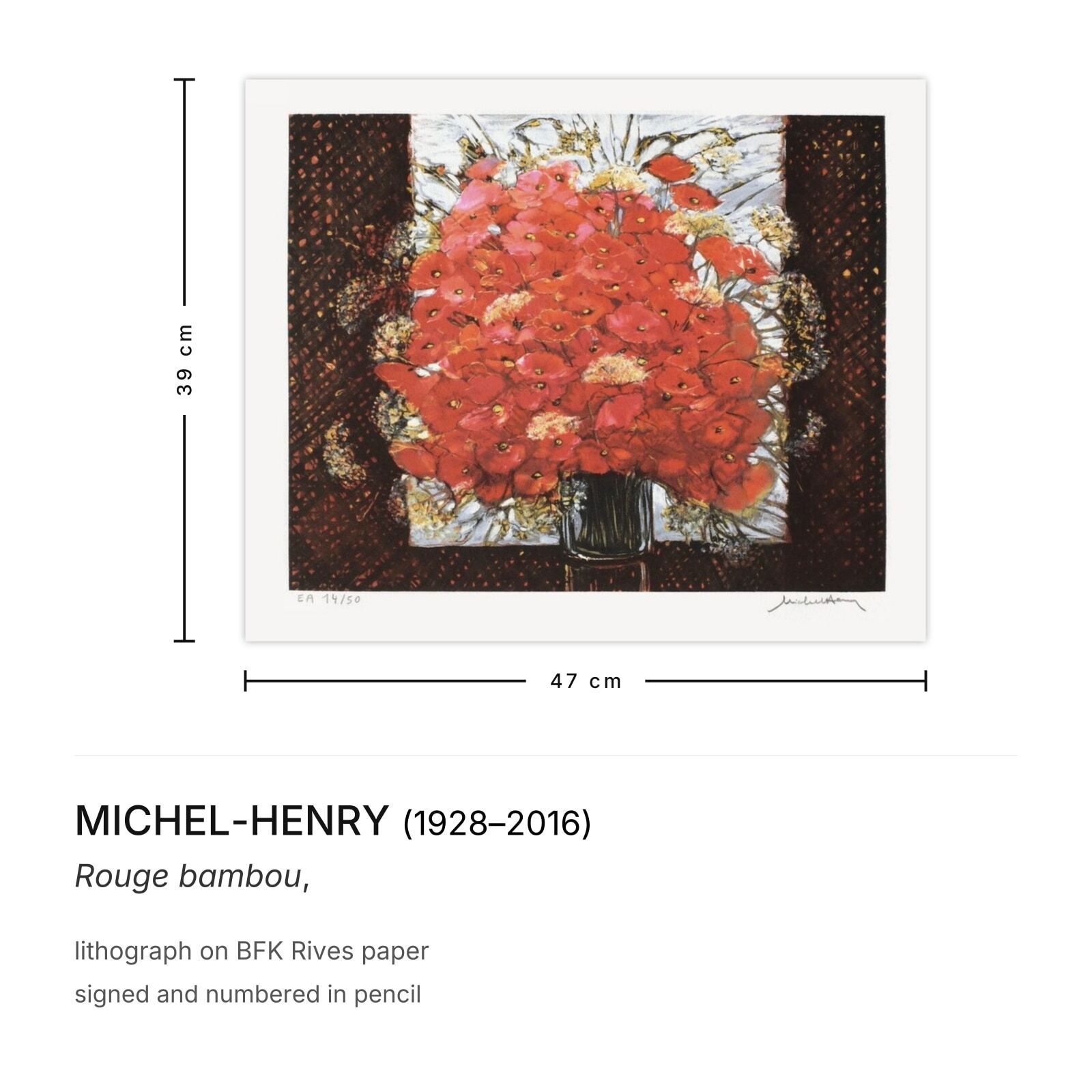 Michel Henry Gesigneerde Lithografie Rouge Bambou photo furniture
