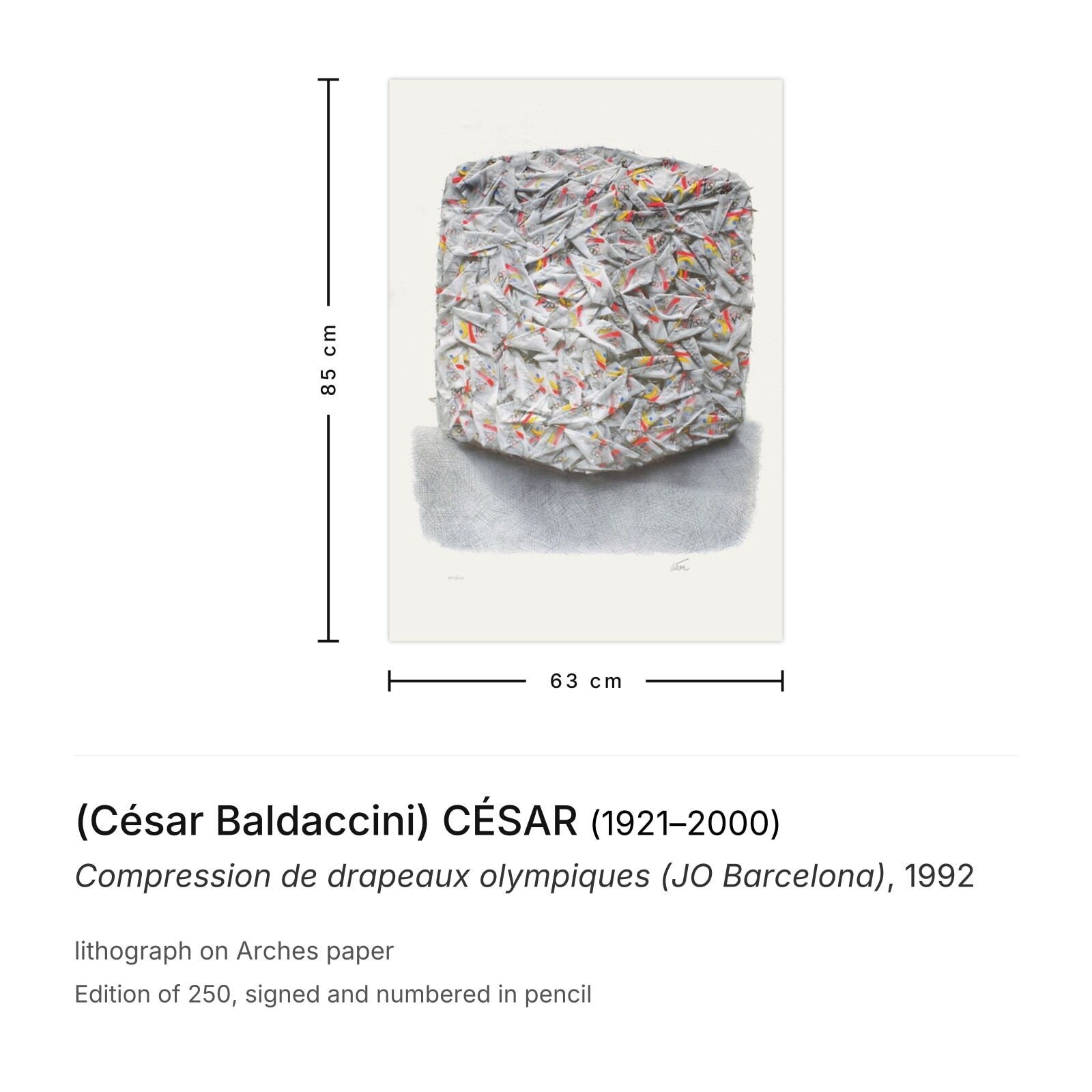 (César Baldaccini) César Gesigneerde Lithografie Compression De Drapeaux Olympiques (Jo Barcelona) 1992 photo furniture