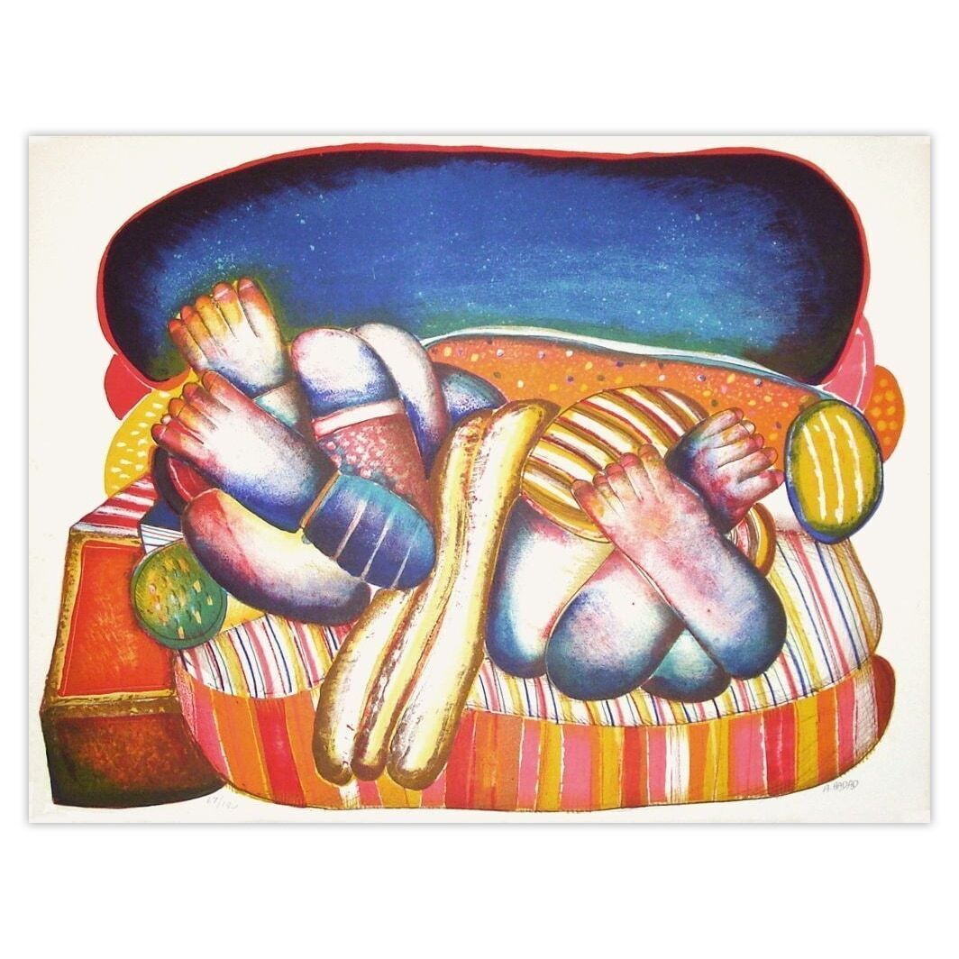 Abraham Hadad Gesigneerde Lithografie Femme Sur Canapé 1974