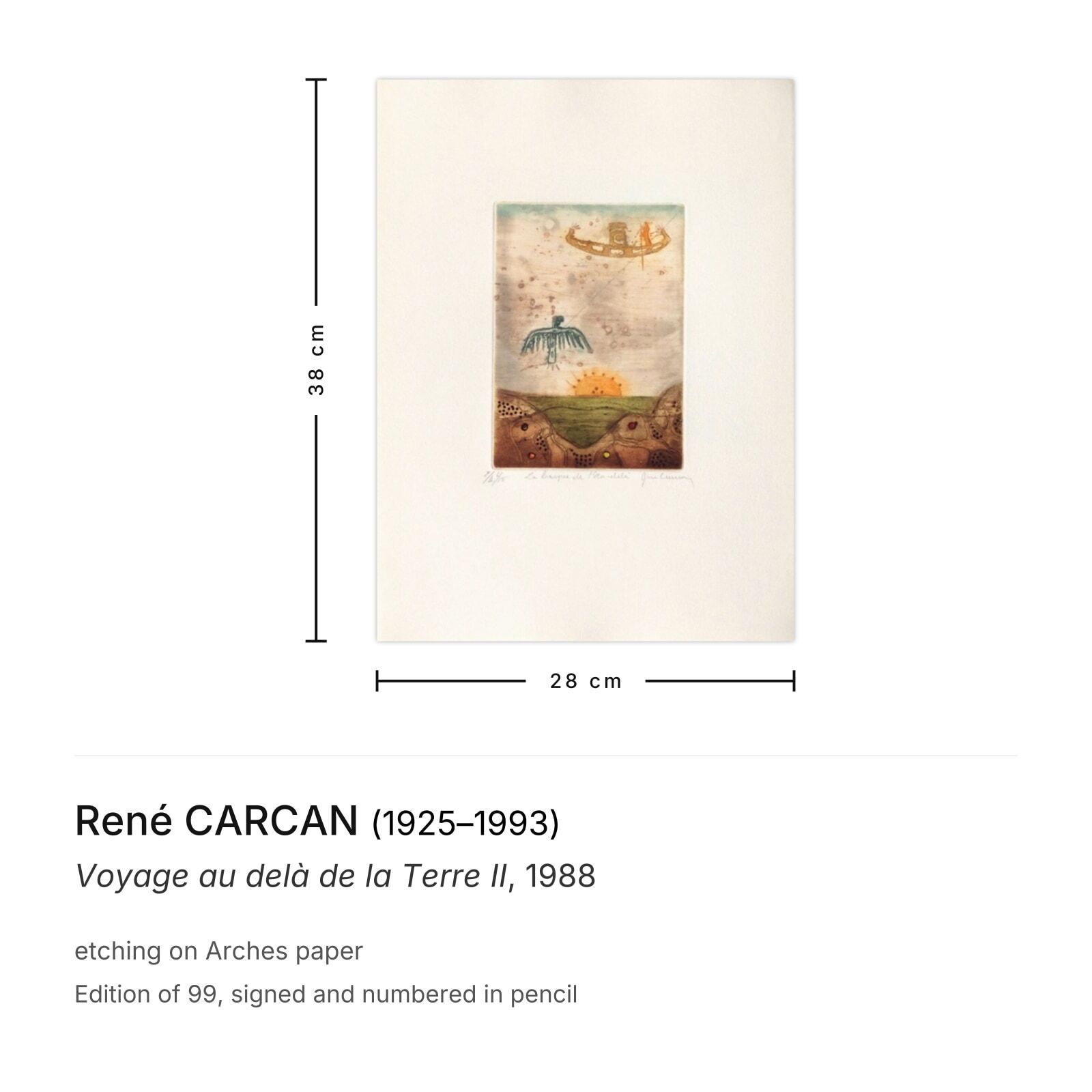 René Carcan Gesigneerde Ets Voyage Au Delà De La Terre II 1988 photo furniture