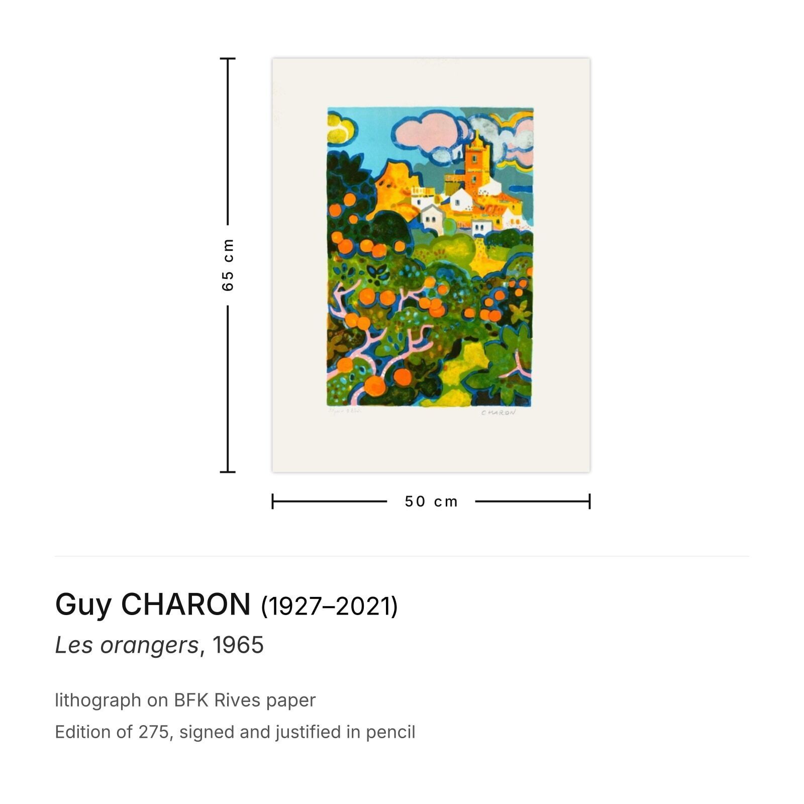Guy Charon Gesigneerde Lithografie Les Orangers 1965 photo furniture