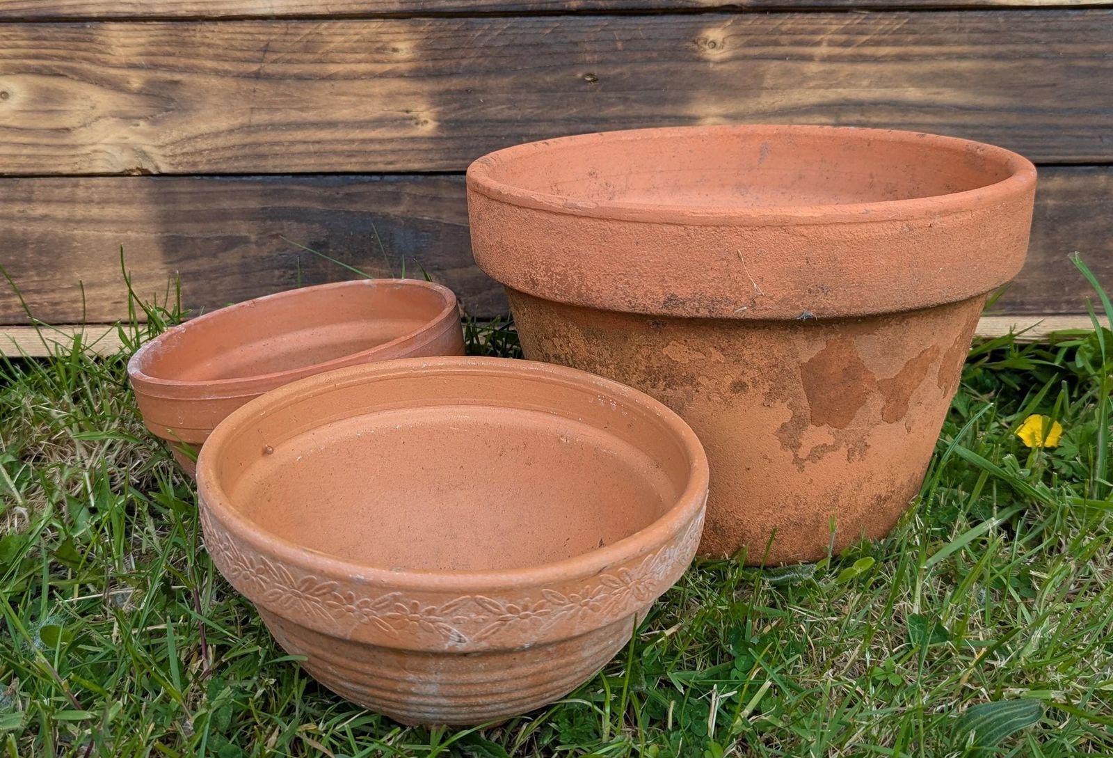 Pots de fleurs vintage en terre cuite naturelle, lot de 3