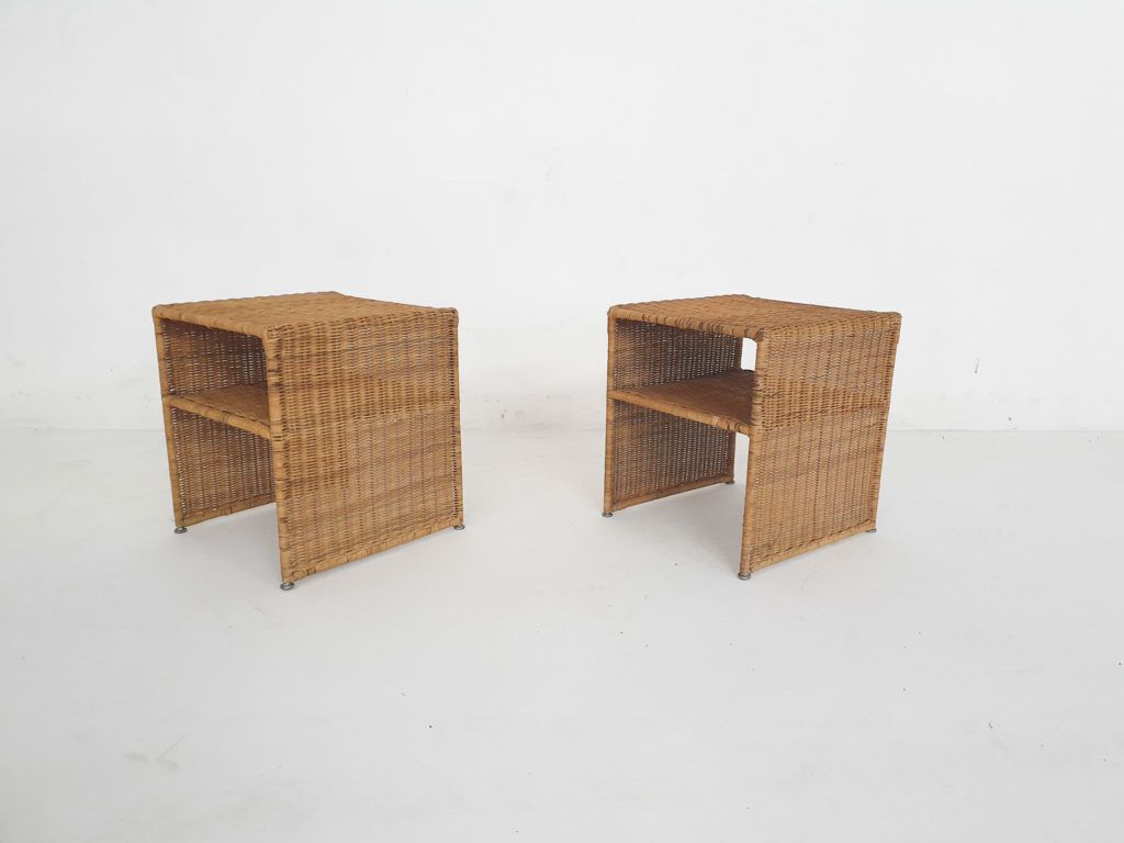 Set Of Two Wicker Bed Side Tables, France 1960's photo 383.0