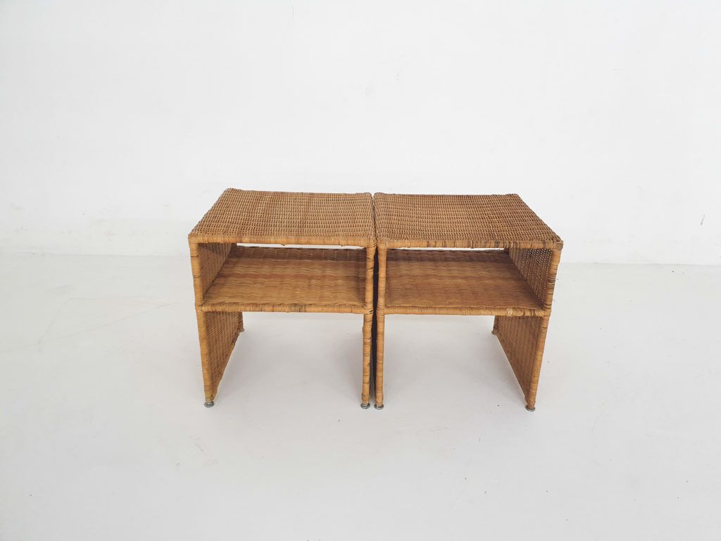 photo for sale Set Of Two Wicker Bed Side Tables, France 1960's