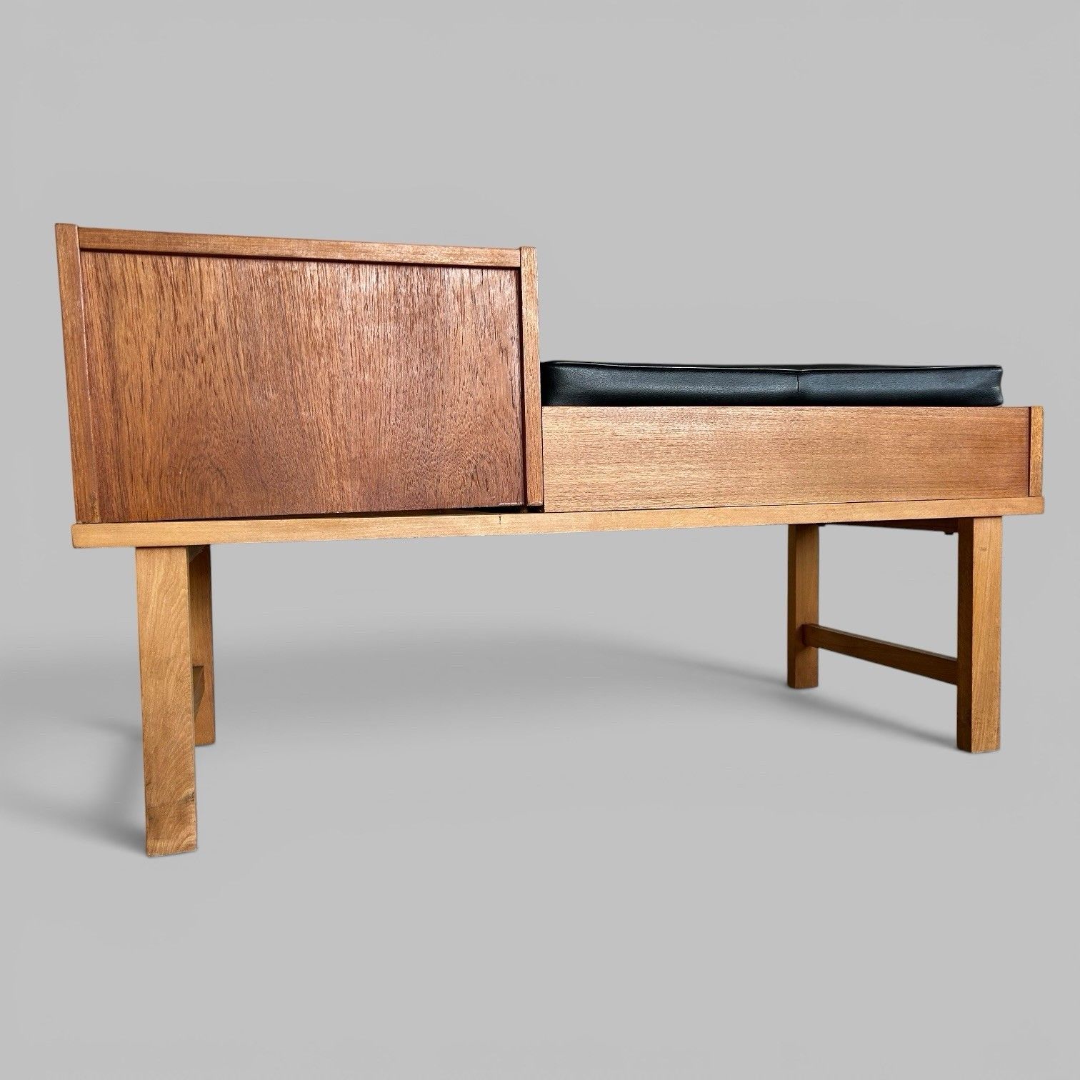 Mid Century Reversible Teak Hall Bench With Side Table & Drawer photo Furniture