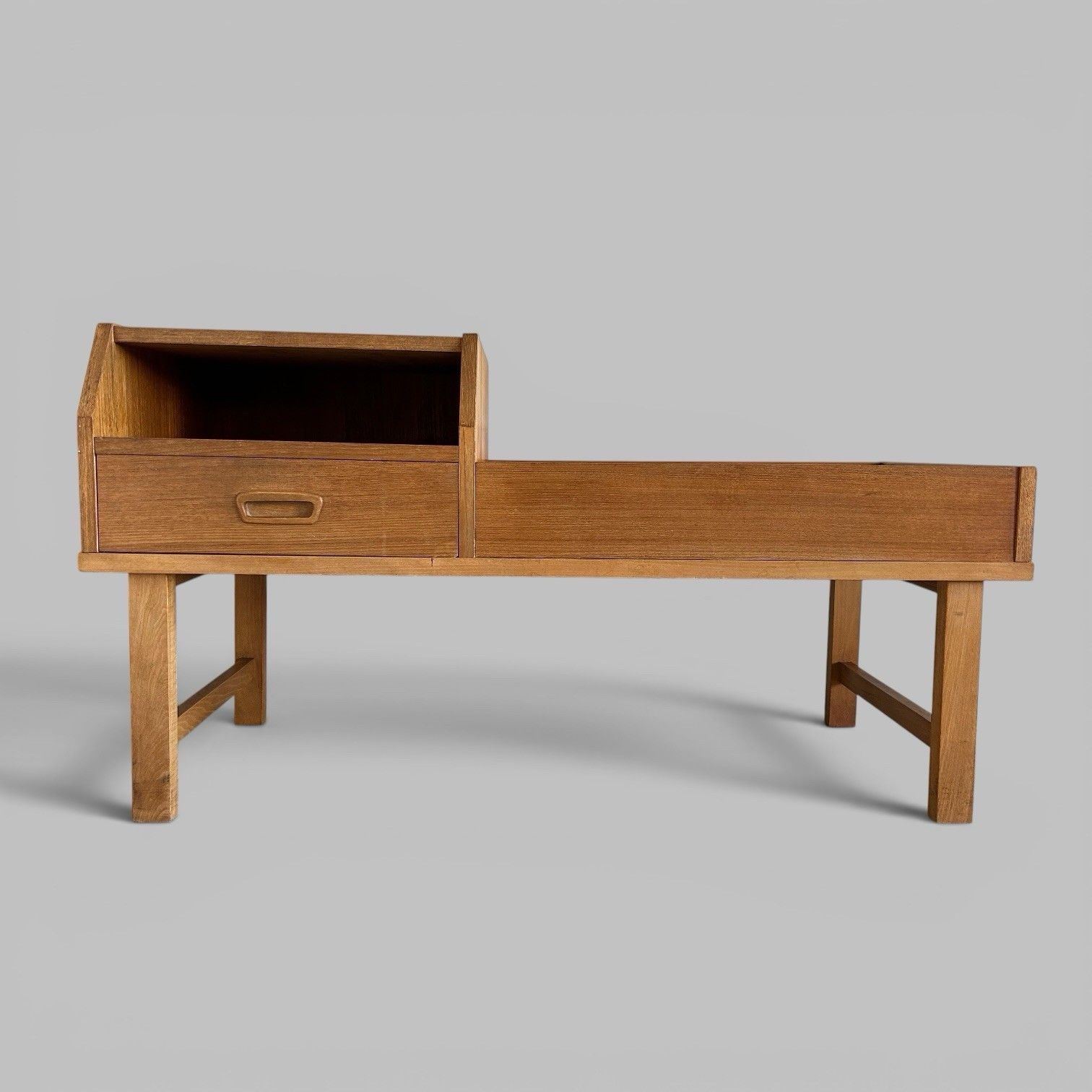 Mid Century Reversible Teak Hall Bench With Side Table & Drawer photo vinterior