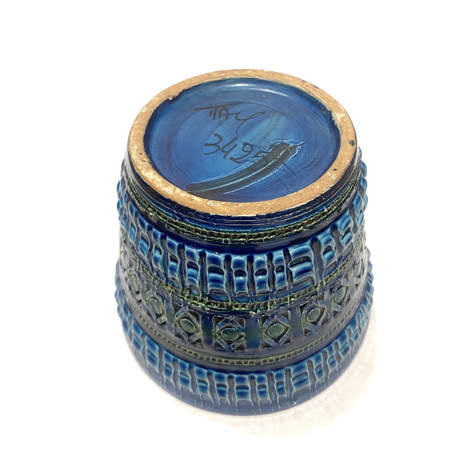 Italian Pottery Planter, Nuovo Rinascimento Bitossi Style Blue Vintage Plant Pot photo 55.0