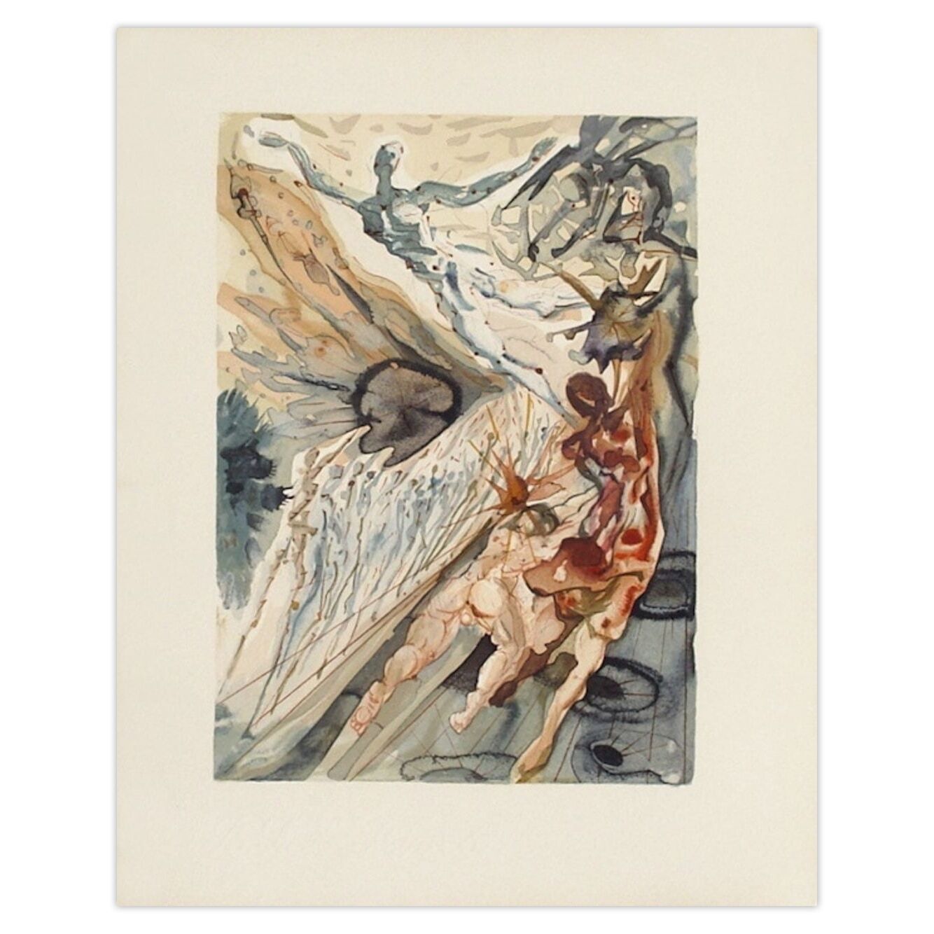 Salvador Dali, gravure sur bois, Divine Comédie Purgatoire 26 Rencontre de deux troupeaux... 1960