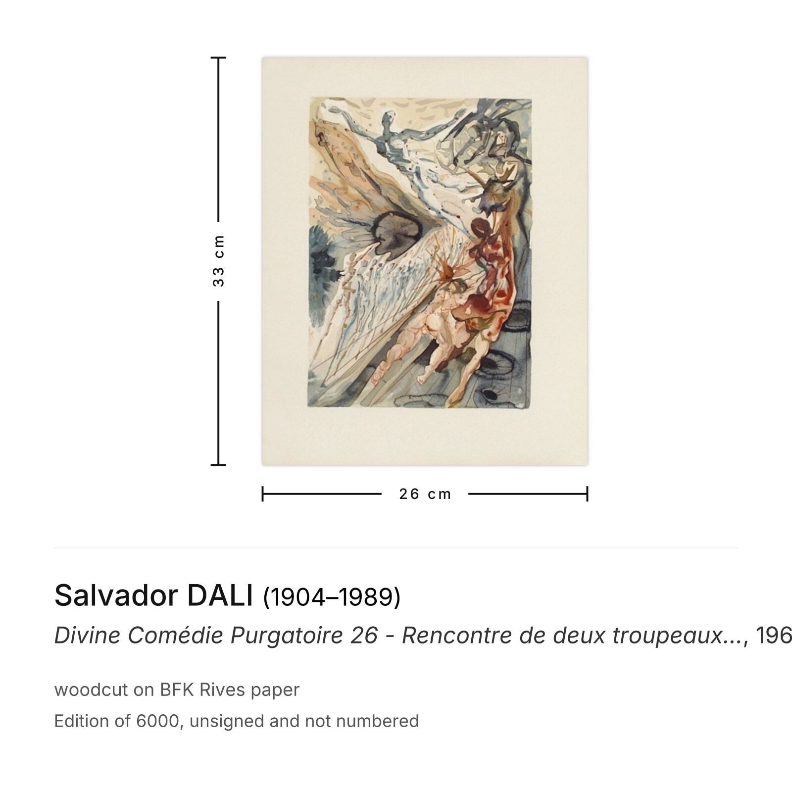 Salvador Dali Woodcut Divine Comédie Purgatoire 26   Rencontre De Deux Troupeaux... 1960 photo furniture