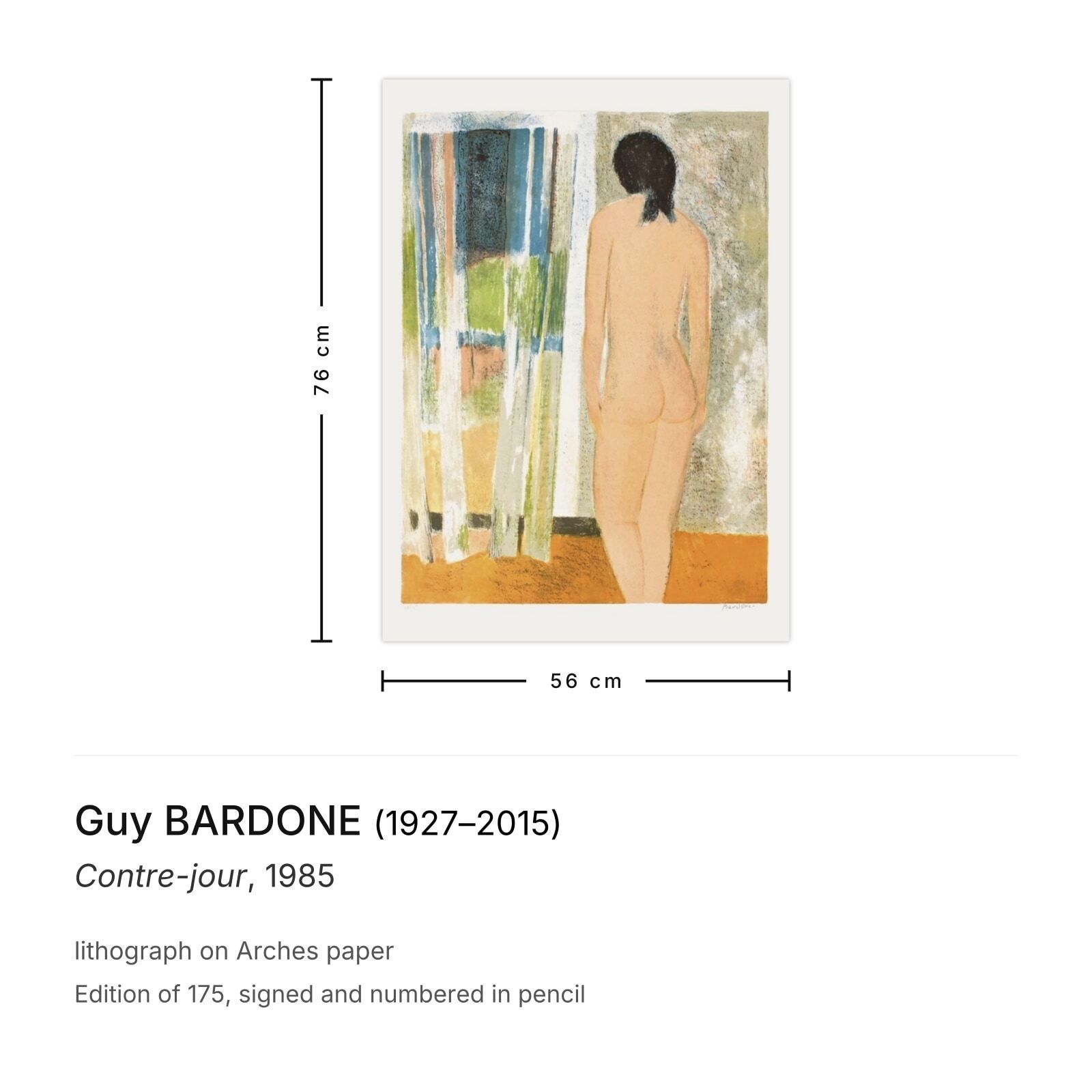 Guy Bardone Signed Lithograph Contre Jour 1985 photo furniture