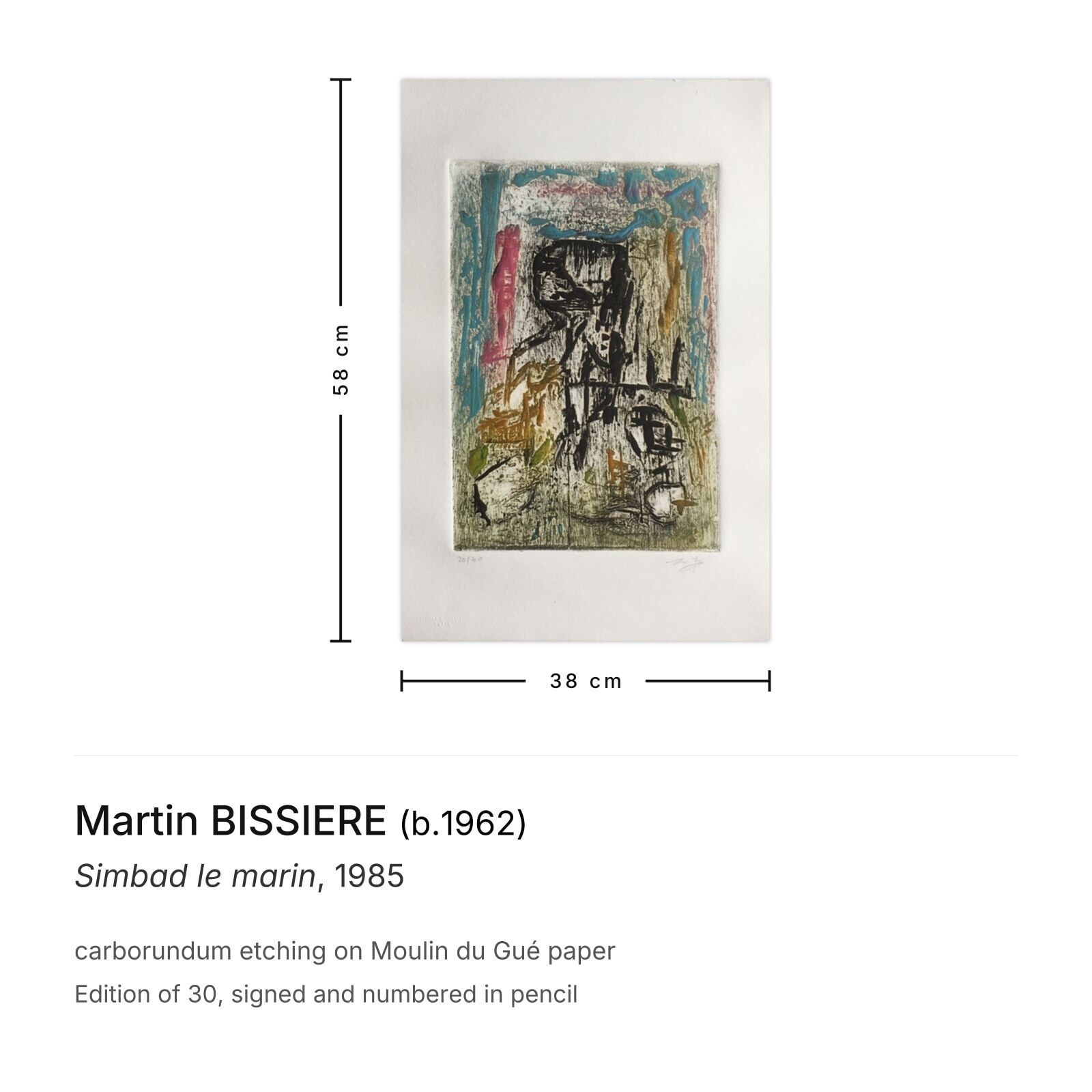 Martin Bissiere Gesigneerde Carborundum Ets Simbad Le Marin 1985 photo furniture