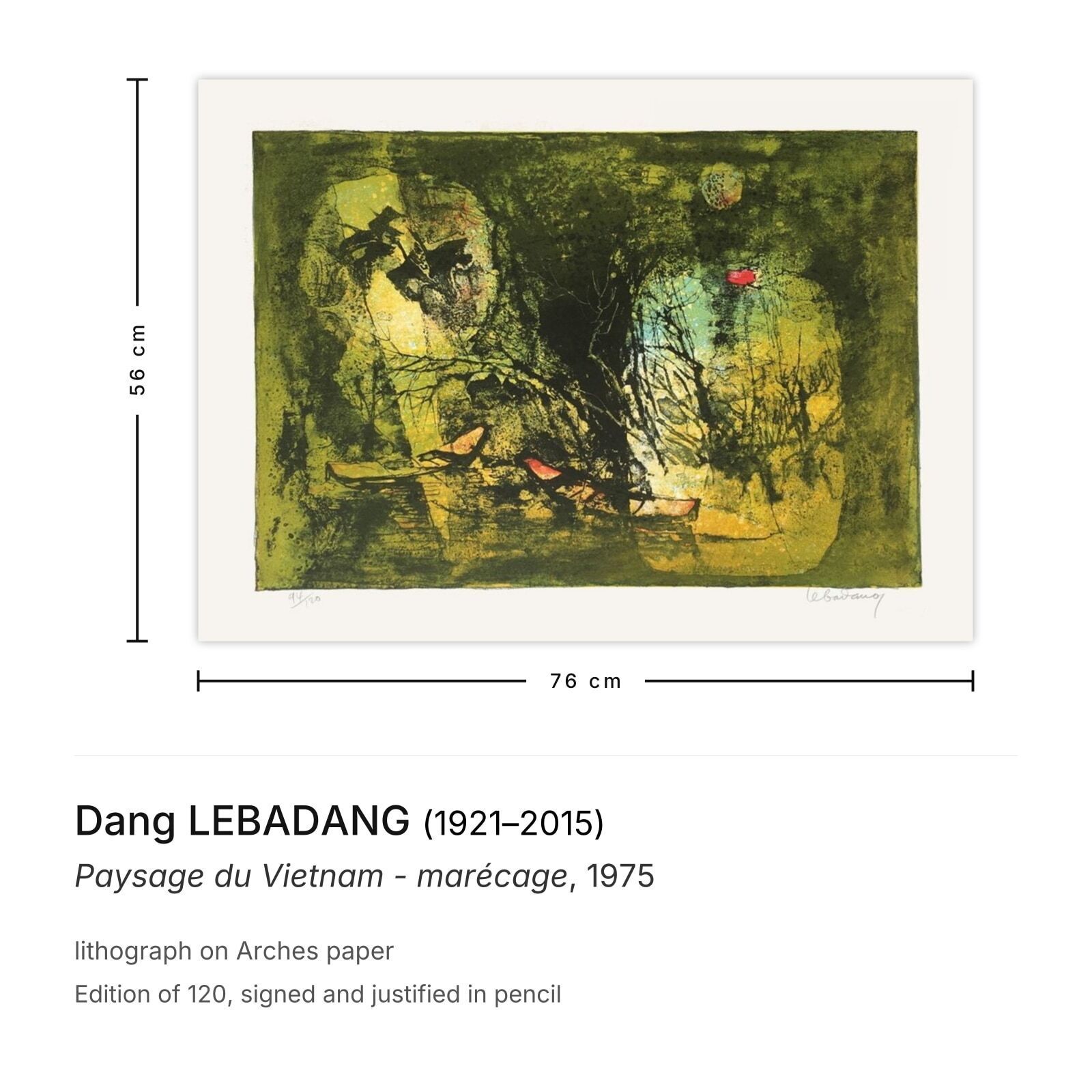 Dang Lebadang Signed Lithograph Paysage Du Vietnam   Marécage 1975 photo furniture