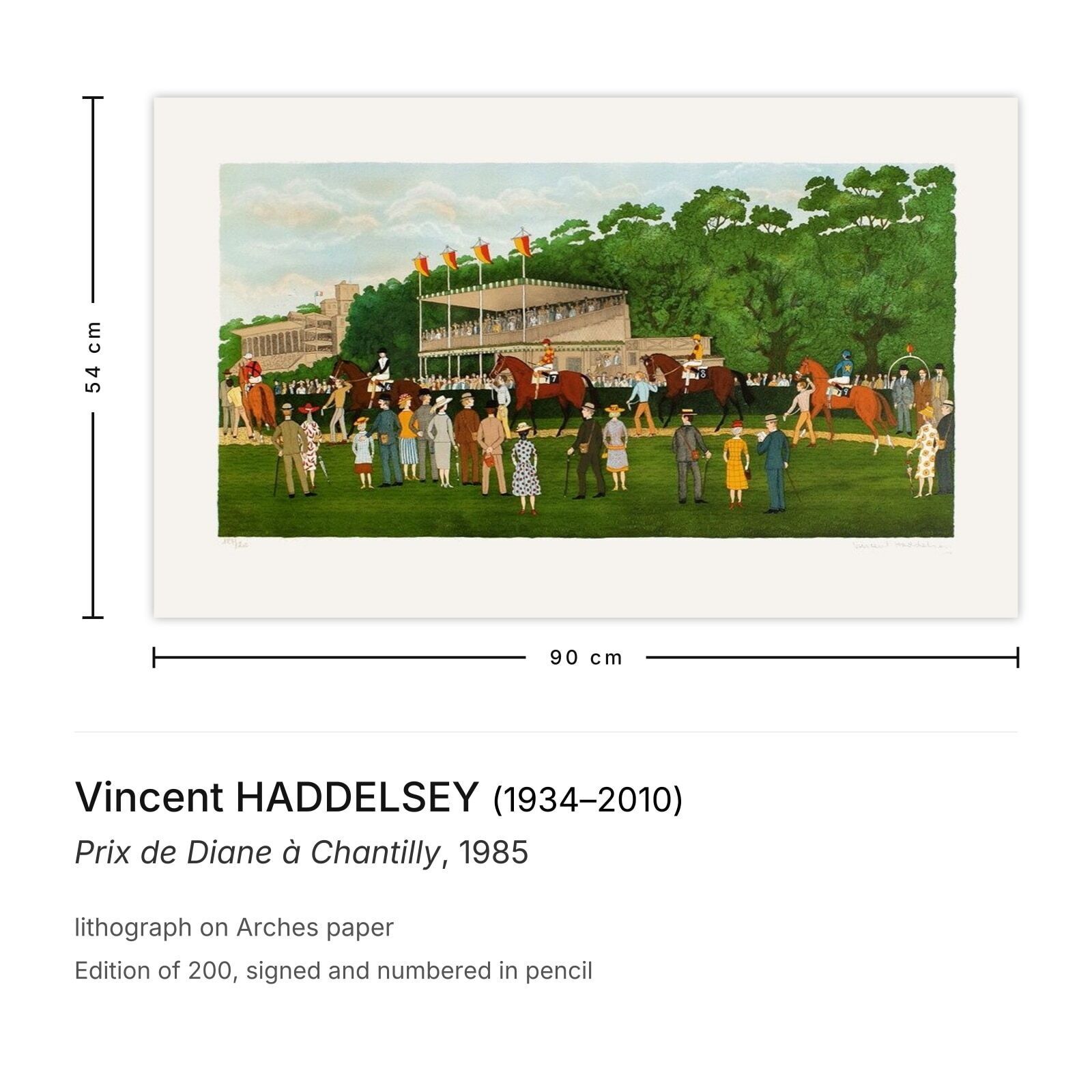 Vincent Haddelsey Gesigneerde Lithografie Prix De Diane à Chantilly 1985 photo furniture
