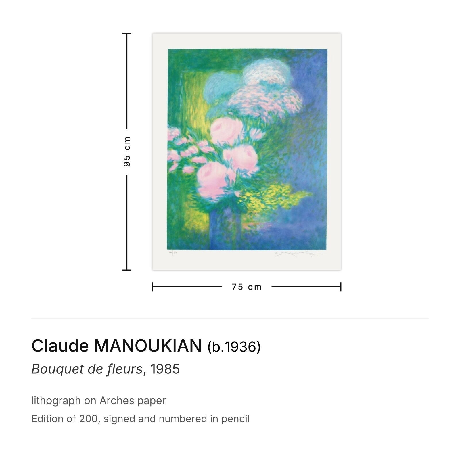 Claude Manoukian Gesigneerde Lithografie Bouquet De Fleurs 1985 photo furniture