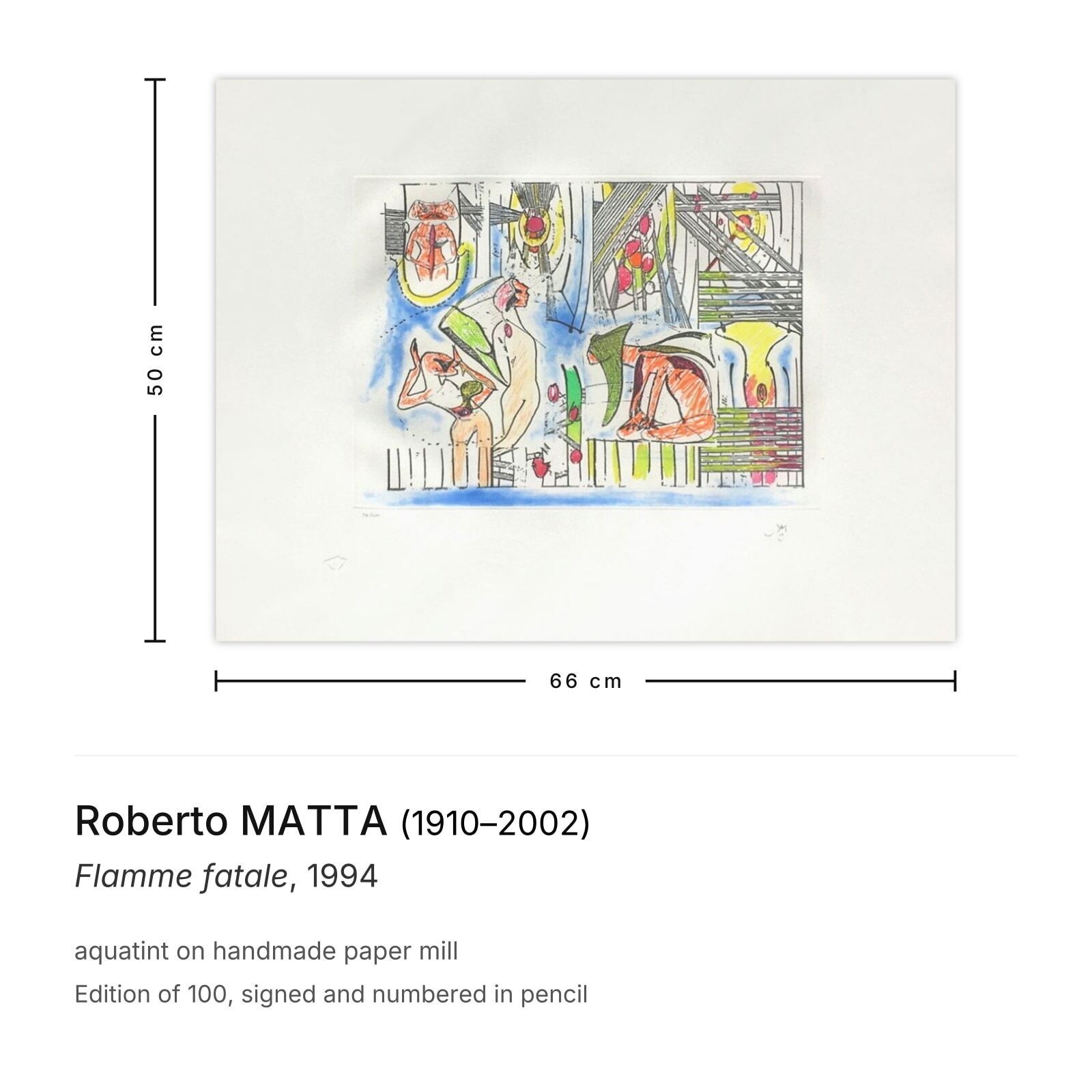 Roberto Matta Gesigneerde Aquatint Flamme Fatale 1994 photo furniture