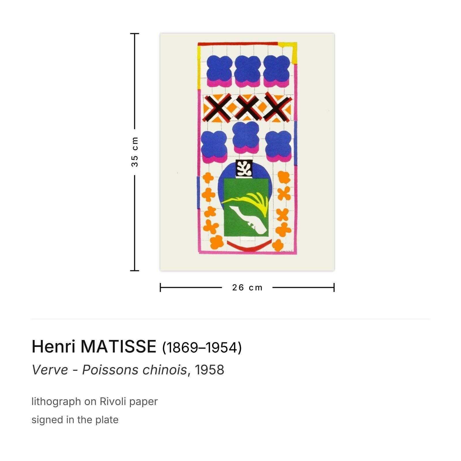 Henri Matisse Lithografie Verve Poissons Chinois 1958 photo furniture
