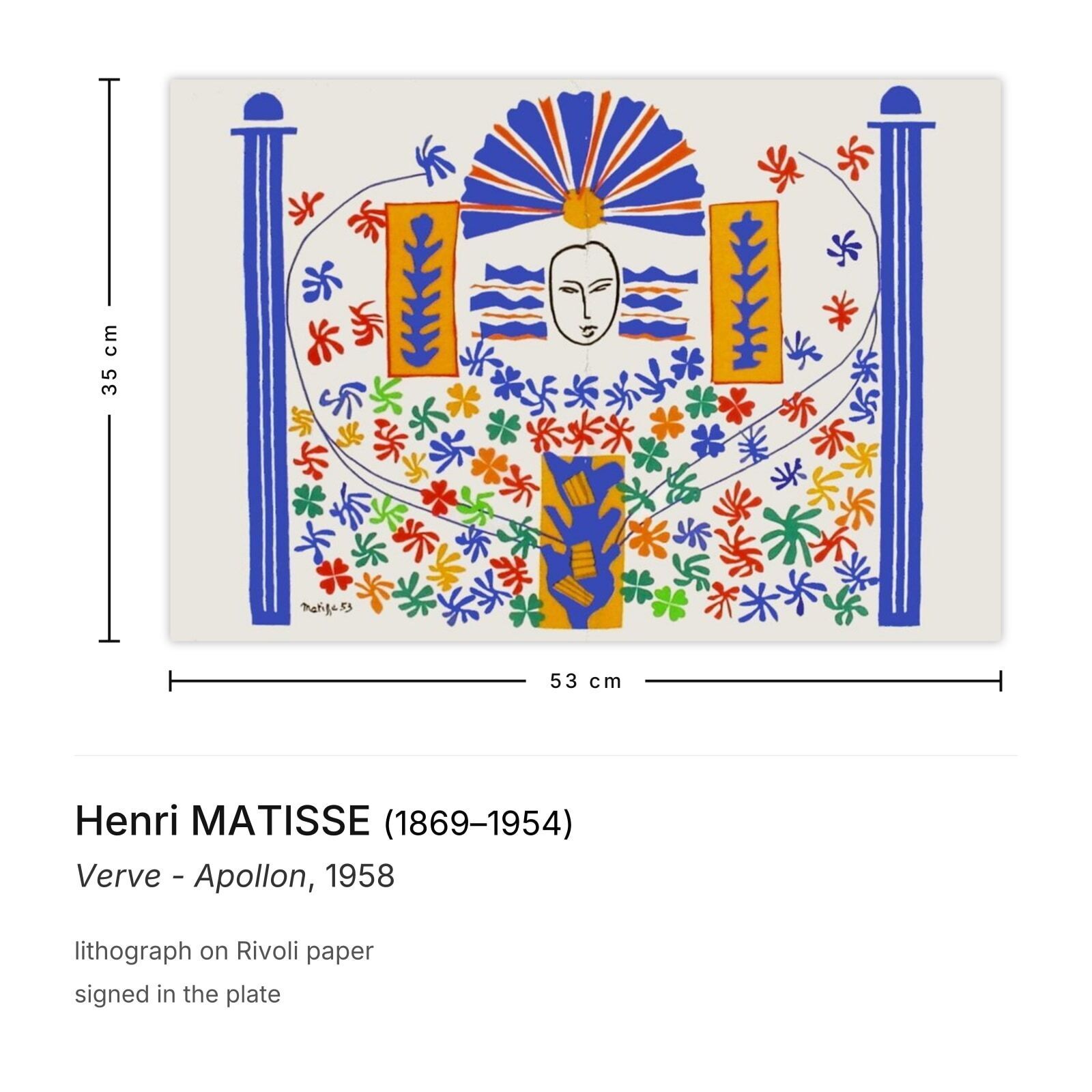 Henri Matisse Lithograph Verve   Apollon 1958 photo furniture