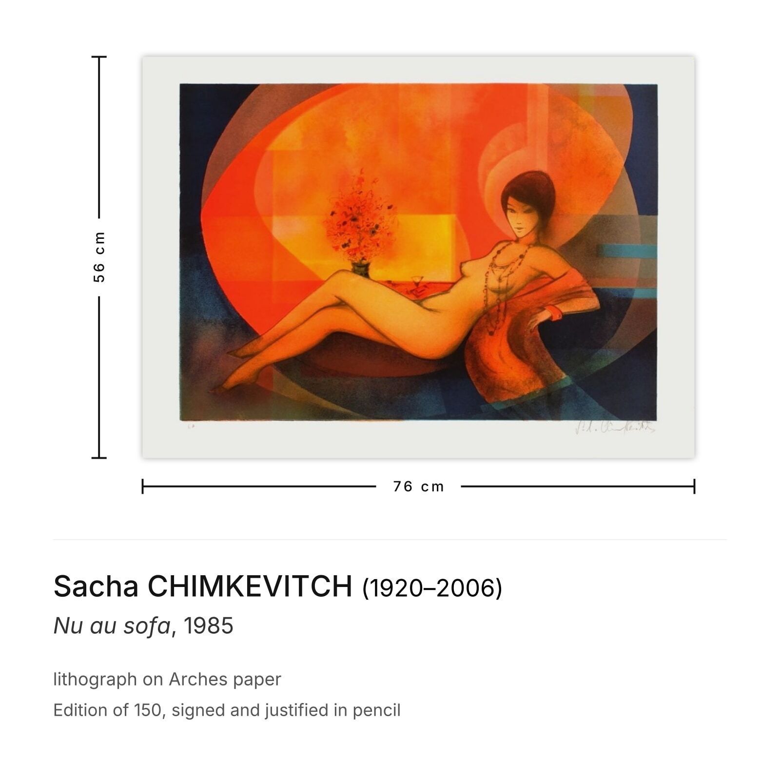 Sacha Chimkevitch Gesigneerde Lithografie Nu Au Sofa 1985 photo furniture